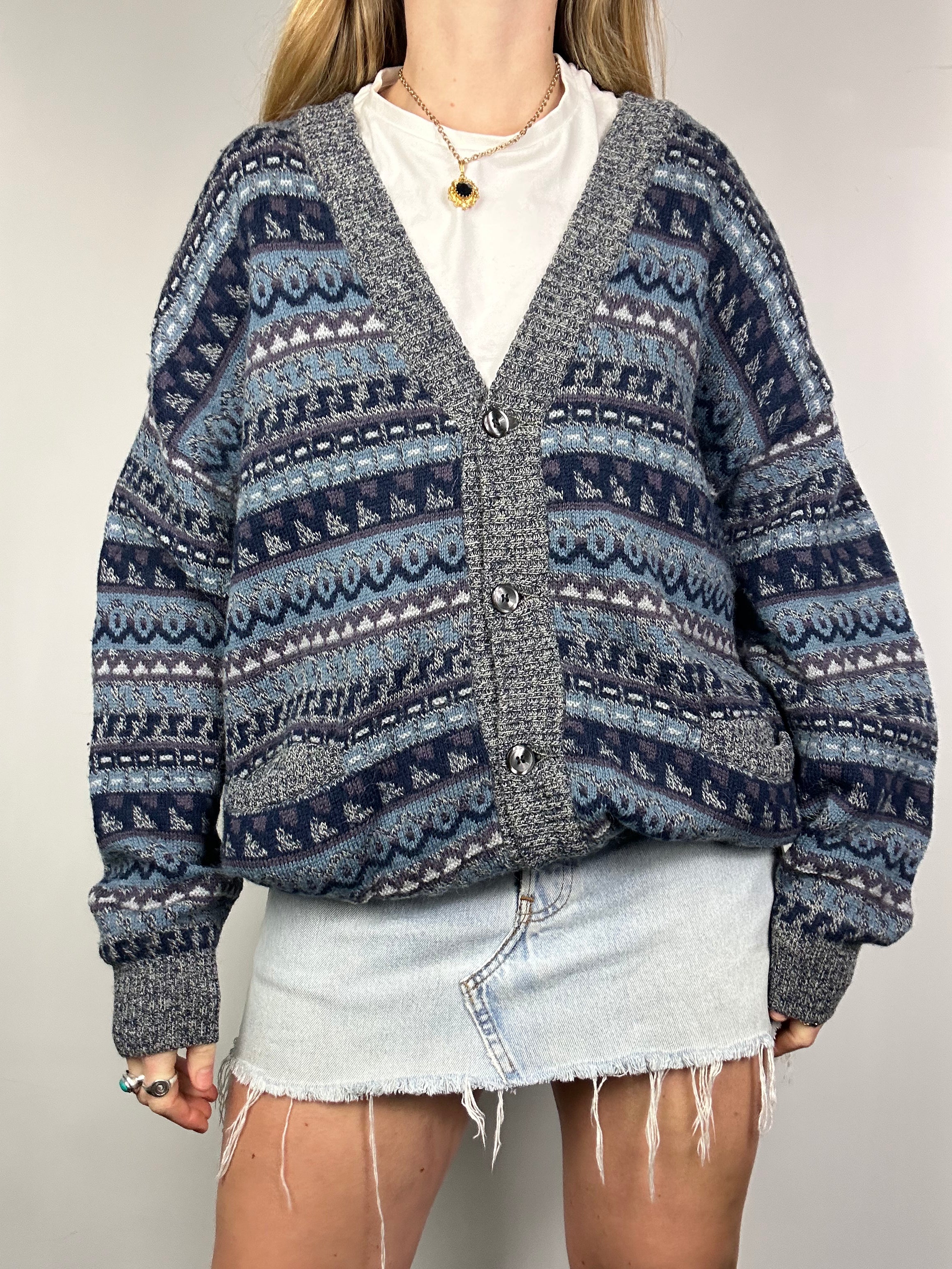 Knit Blue And Grey Cardigan Size 10