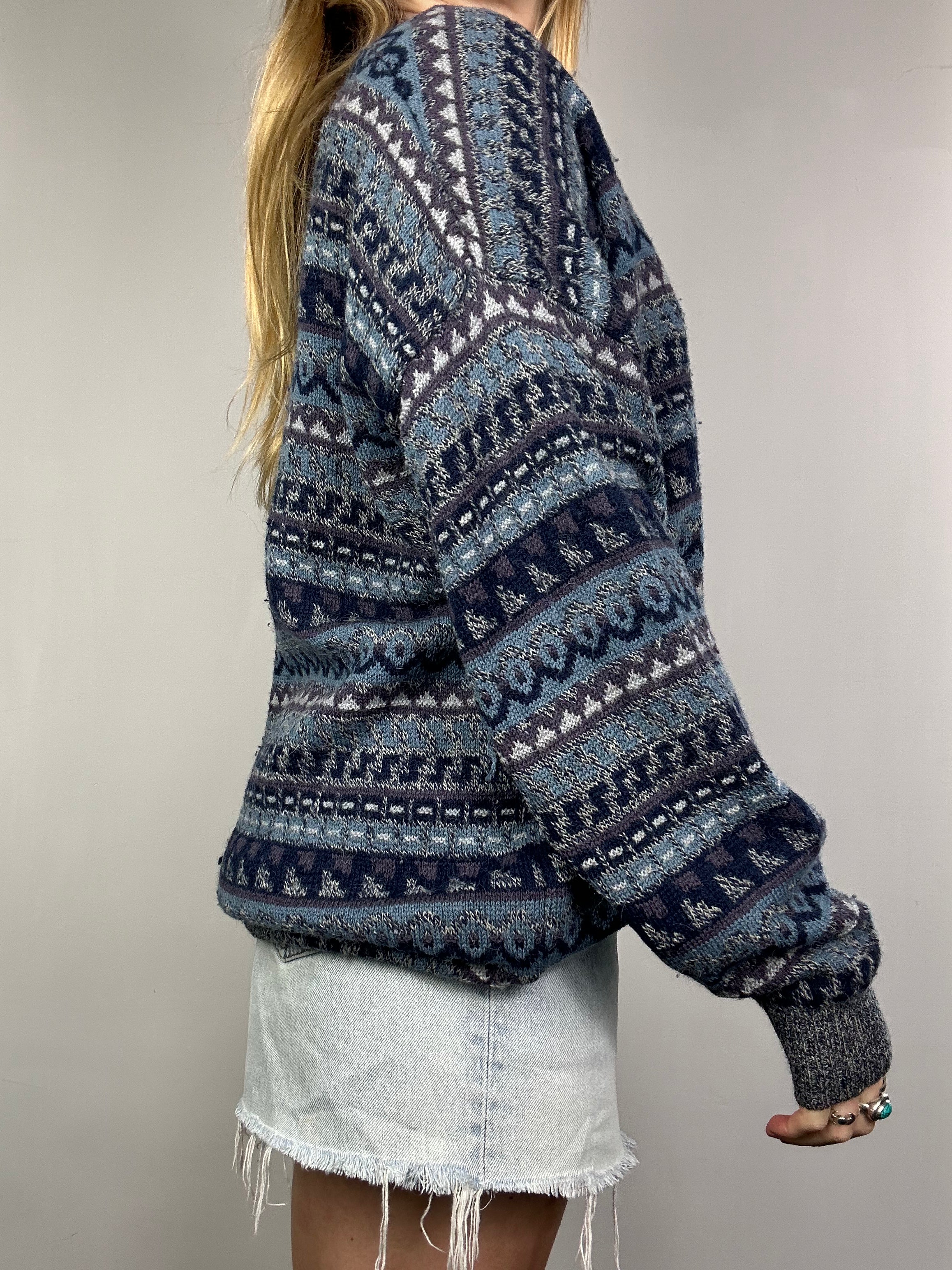 Knit Blue And Grey Cardigan Size 10