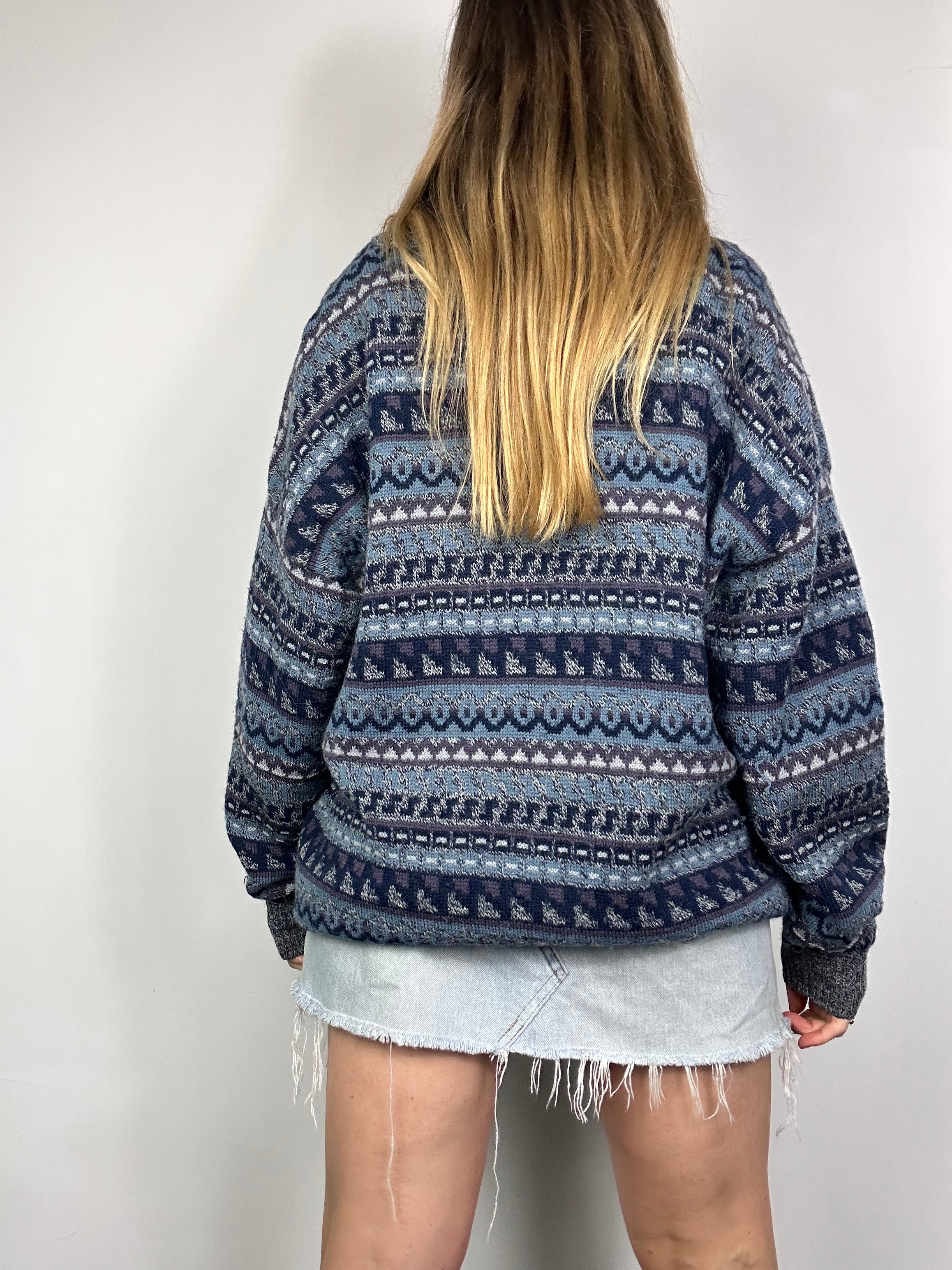 Knit Blue And Grey Cardigan Size 10