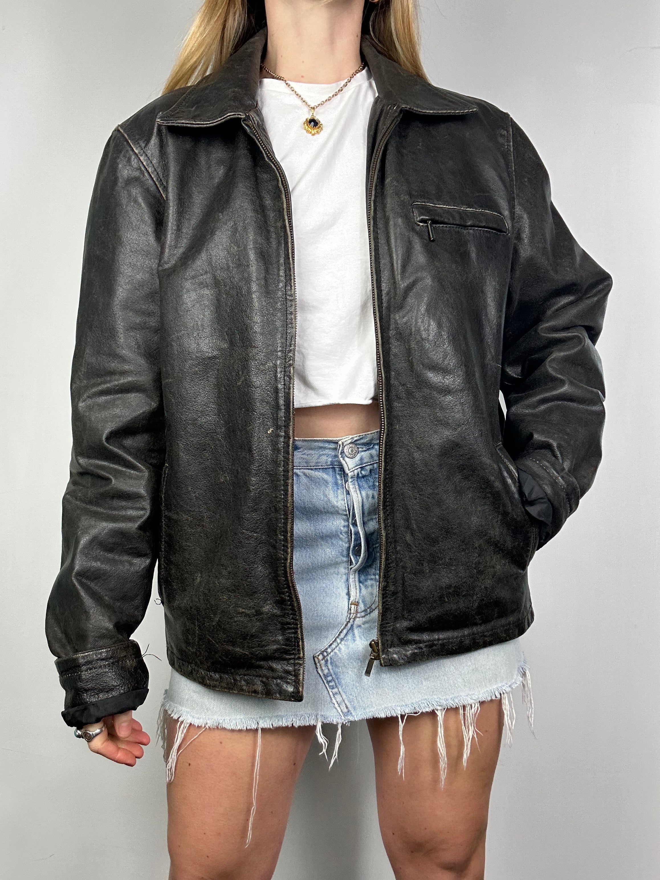 Leather Black Jacket Size L