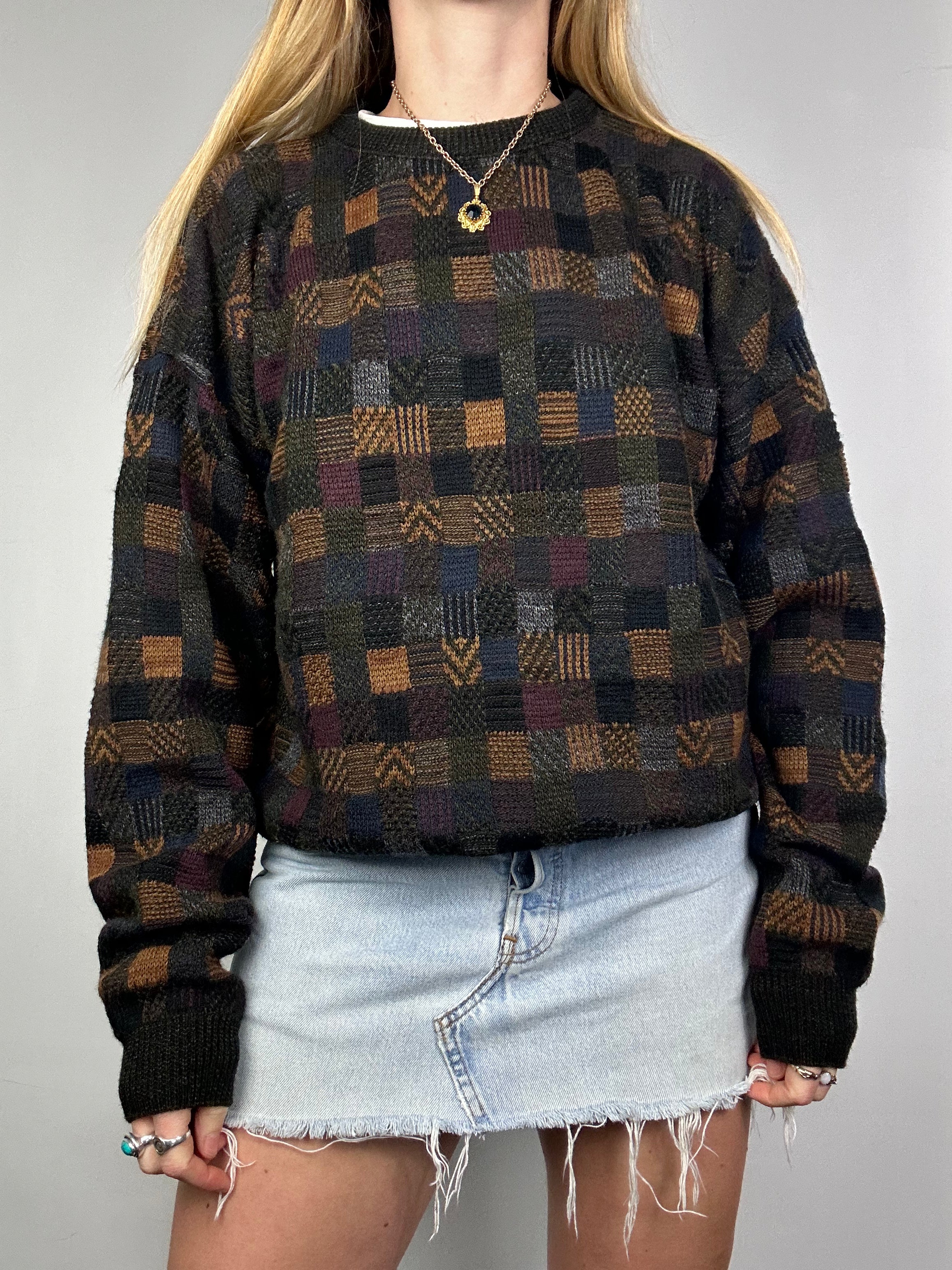 Knit Check Knit Sweater Size M