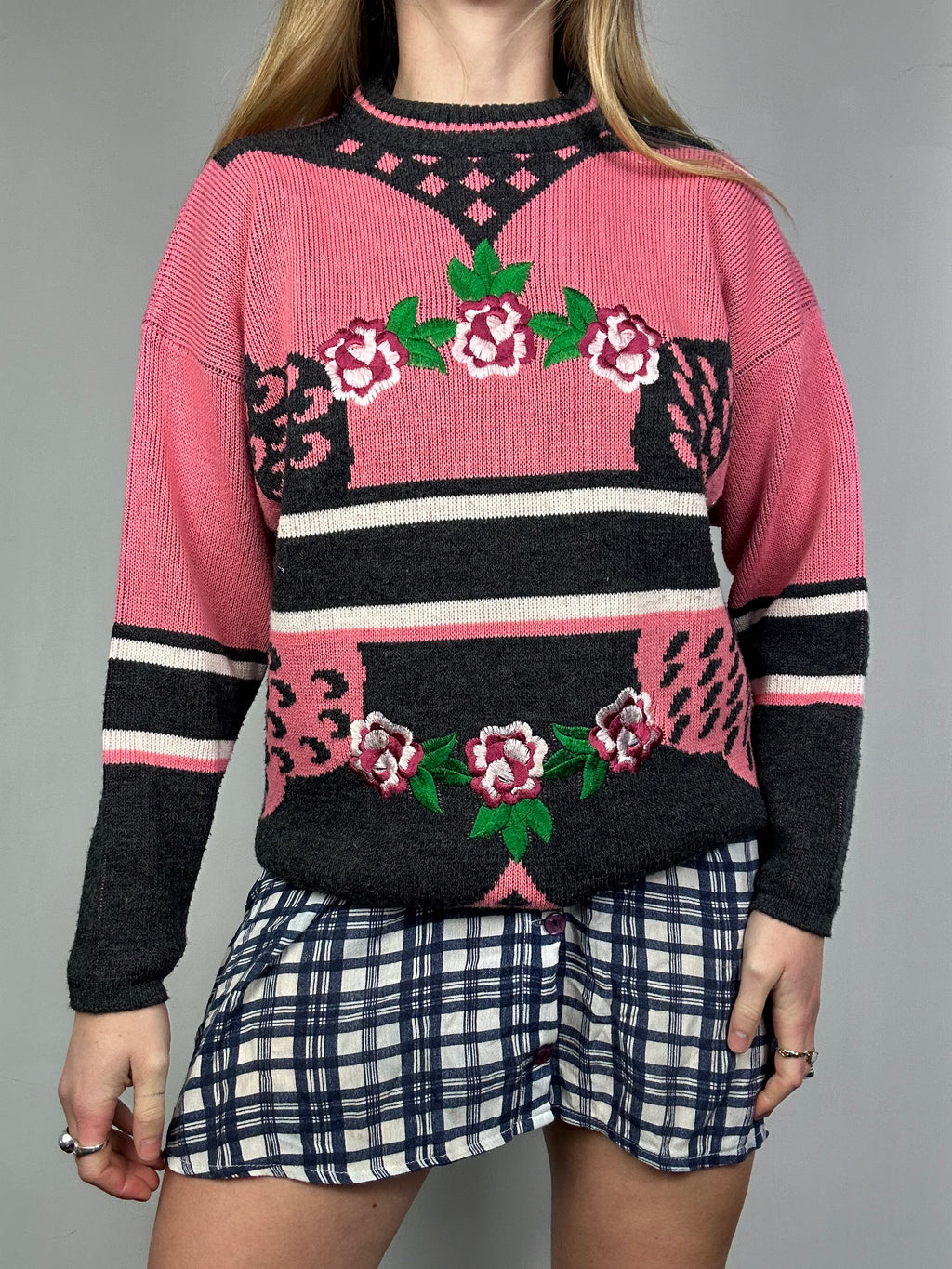 Pink Rose Knit Sweater Size M