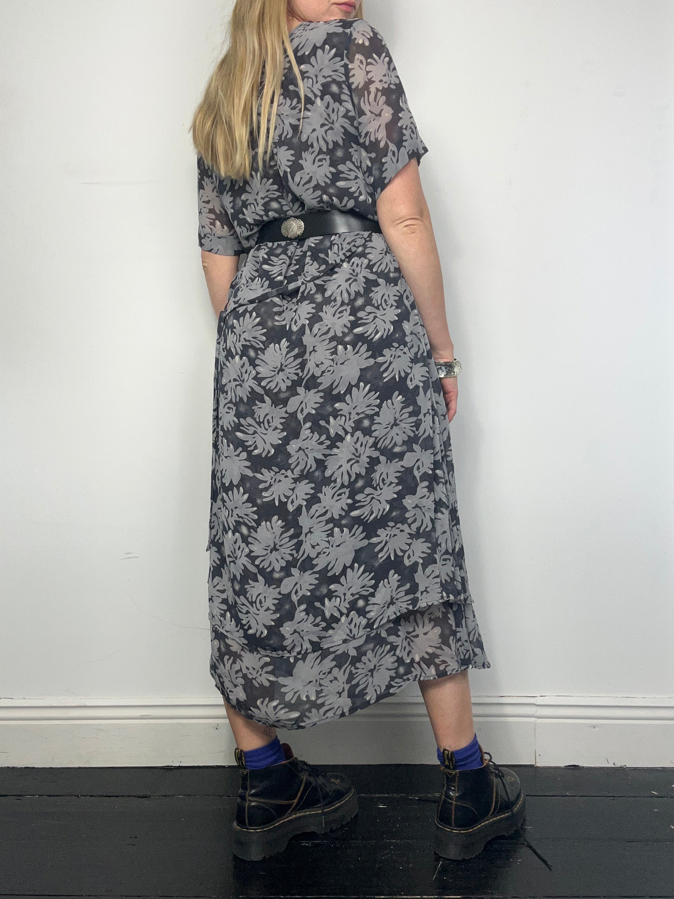 Grey 90's Chiffon Dress Size 12