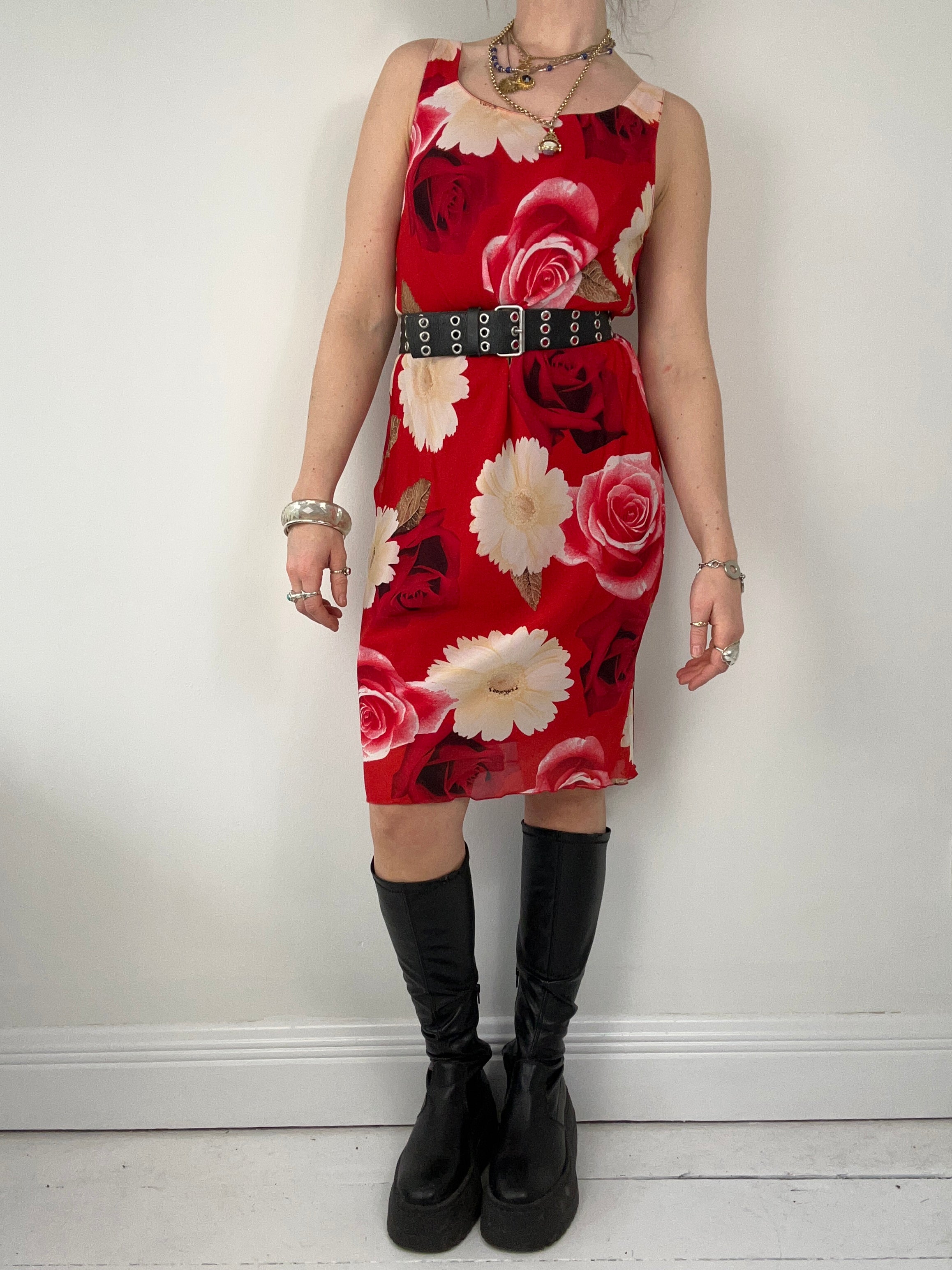 Red Floral Mini Dress Size 10