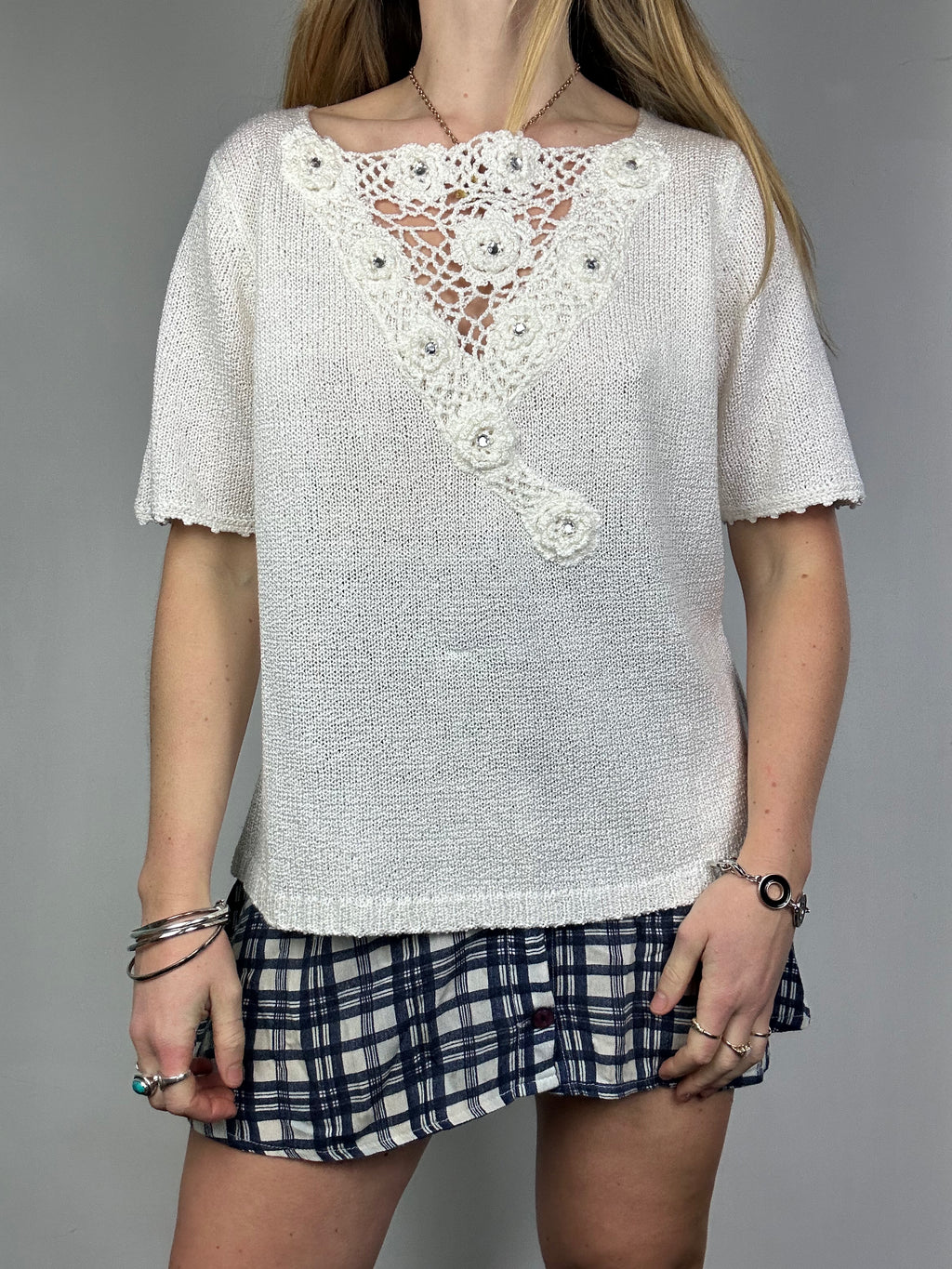 Knit White T Shirt Siz M/L