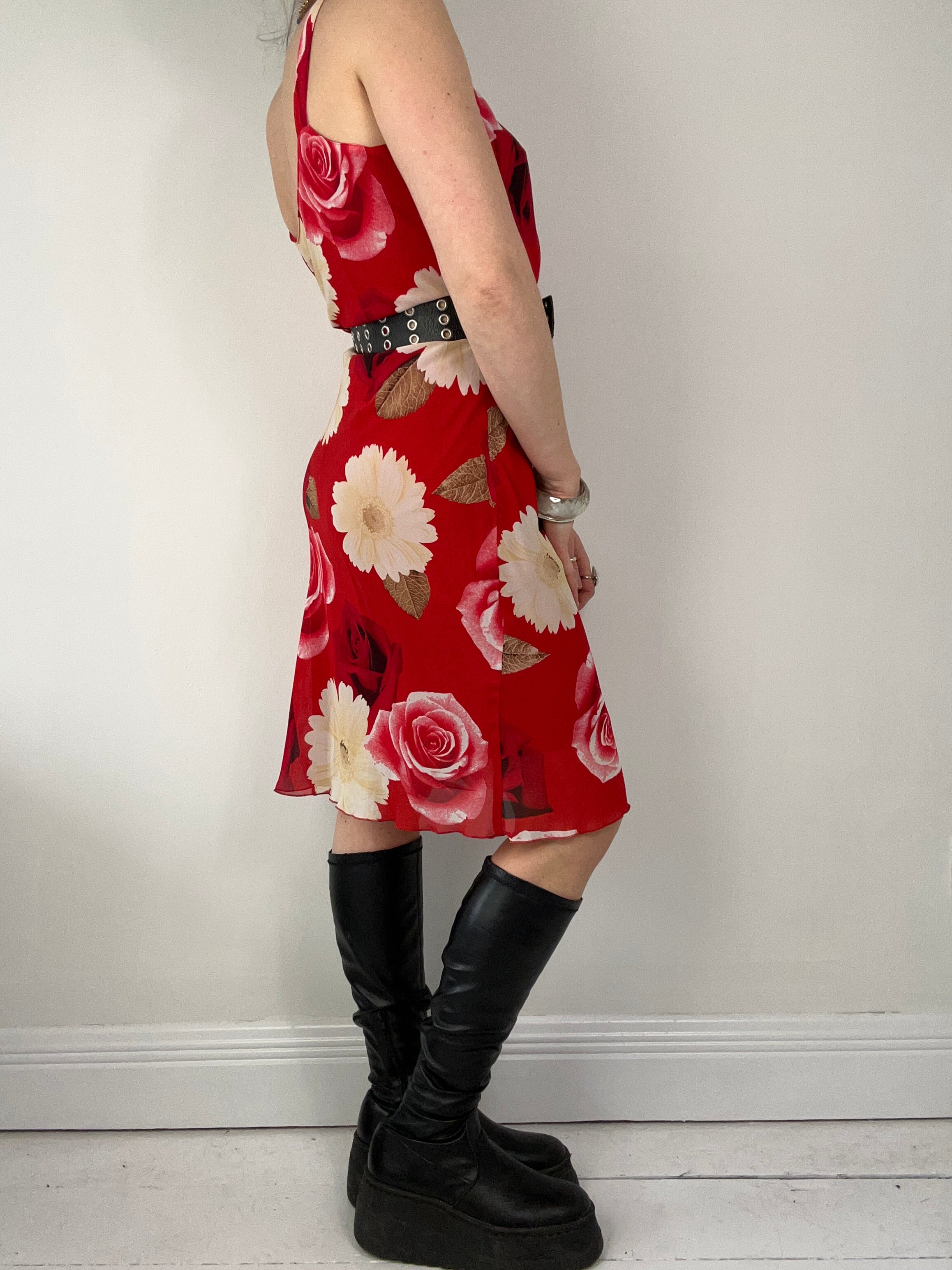 Red Floral Mini Dress Size 10