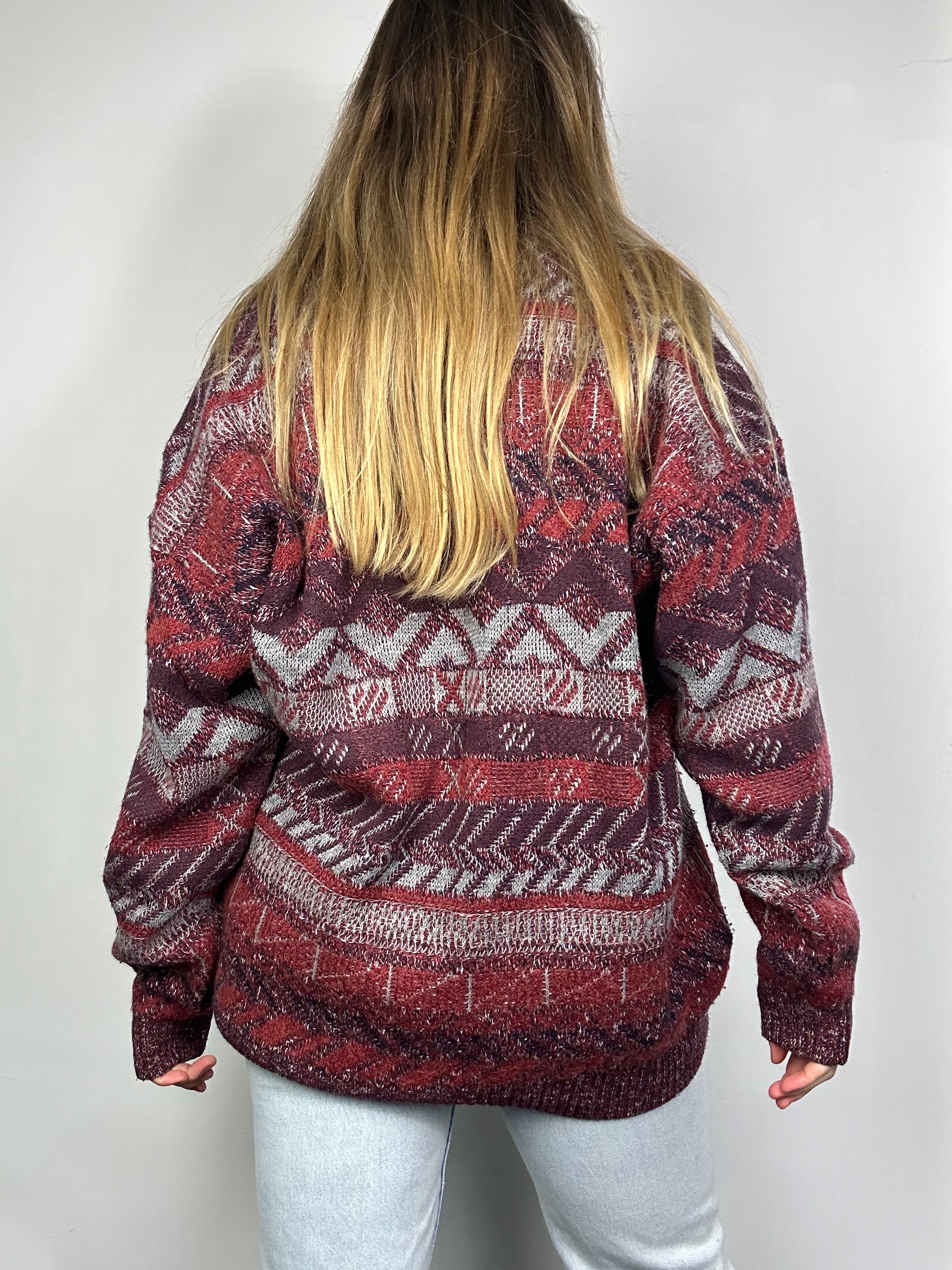 Red 80's Knit Cardigan Size L