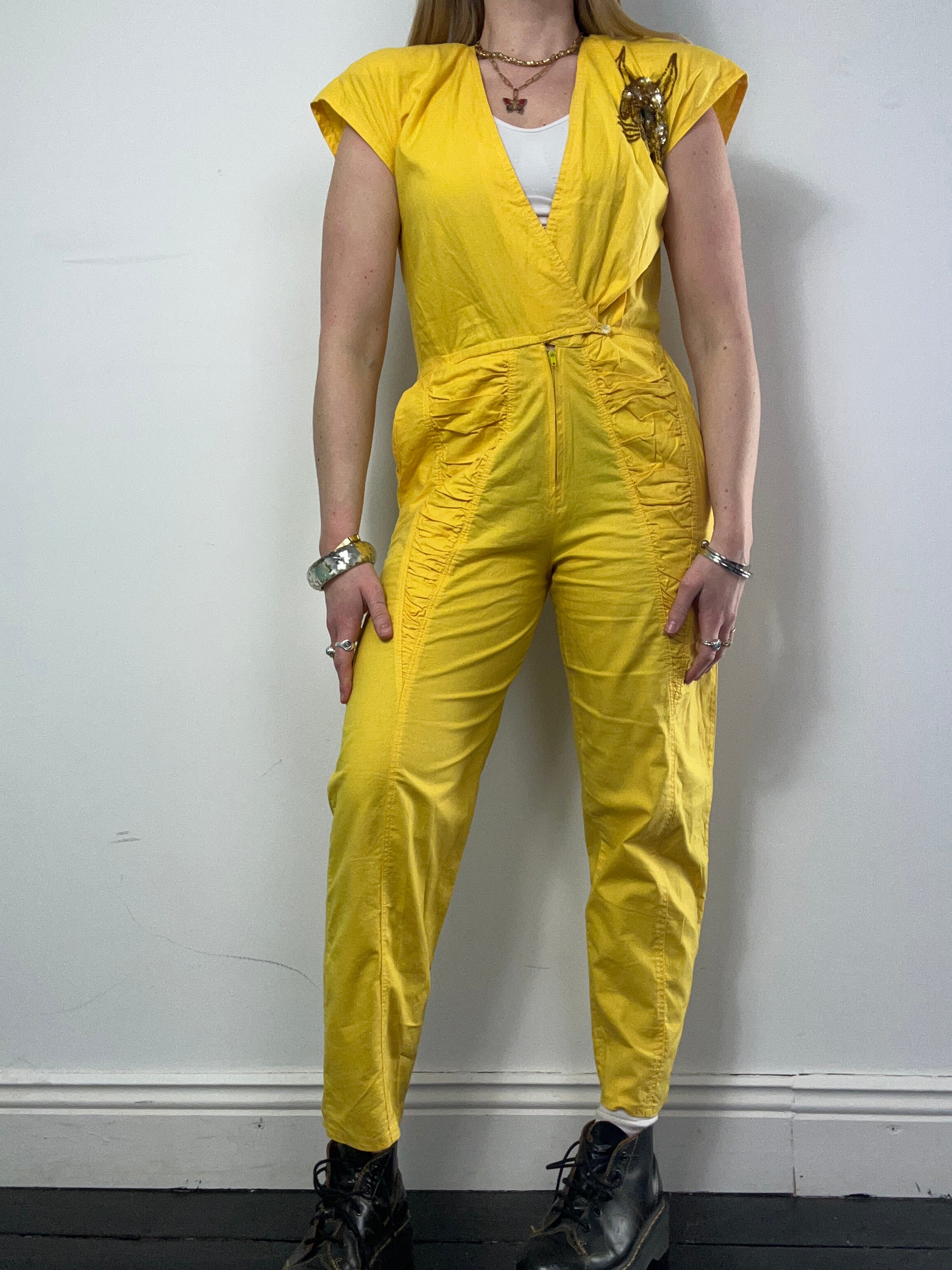 Yellow Sequin 80's Boilersuit Size 8