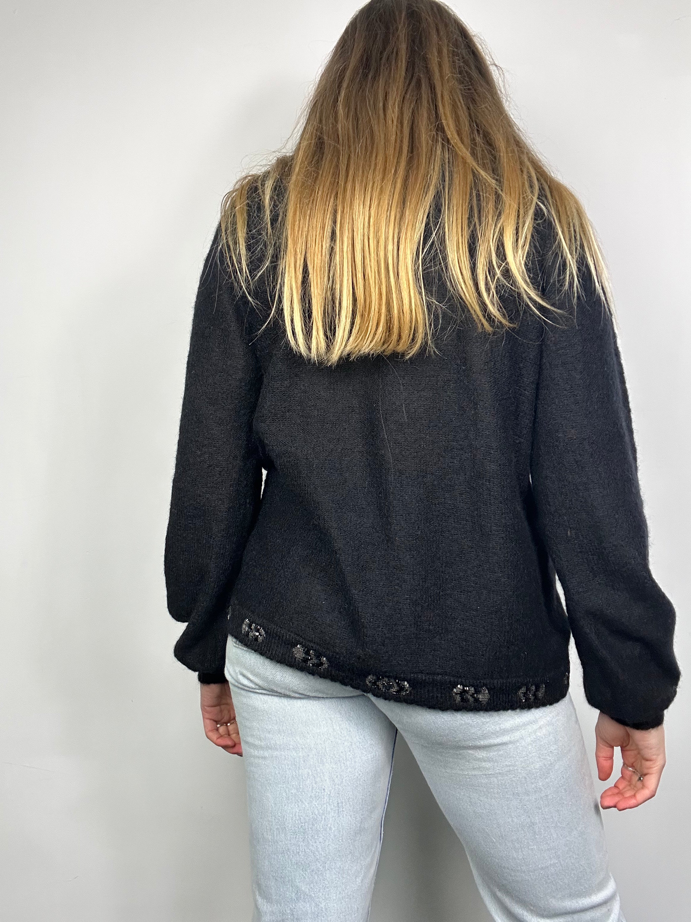 80's Mo hair black Sequin Cardigan Size 10/12