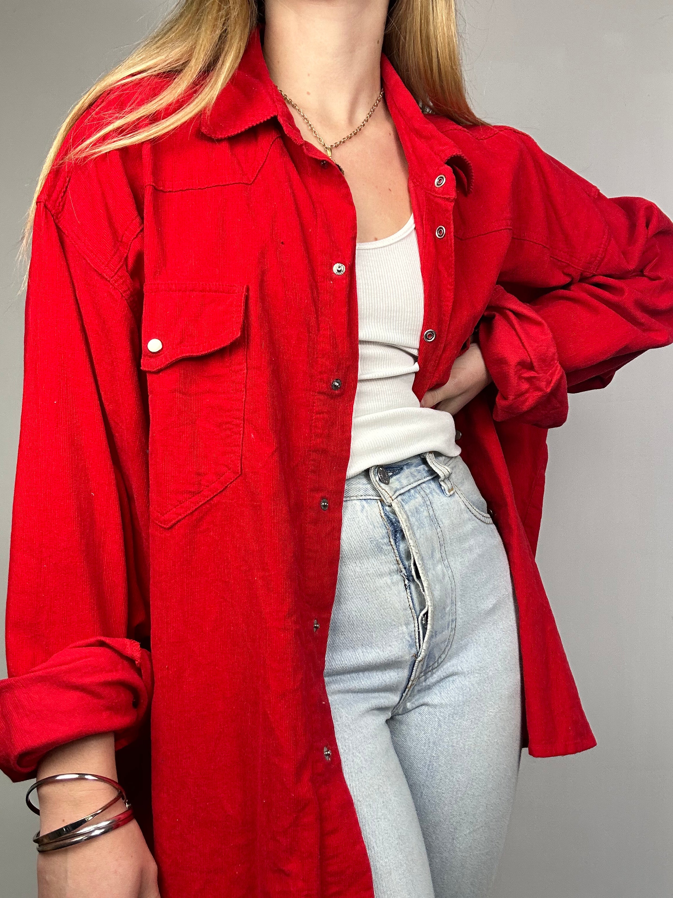 90's Red Corduroy Shirt Size XL