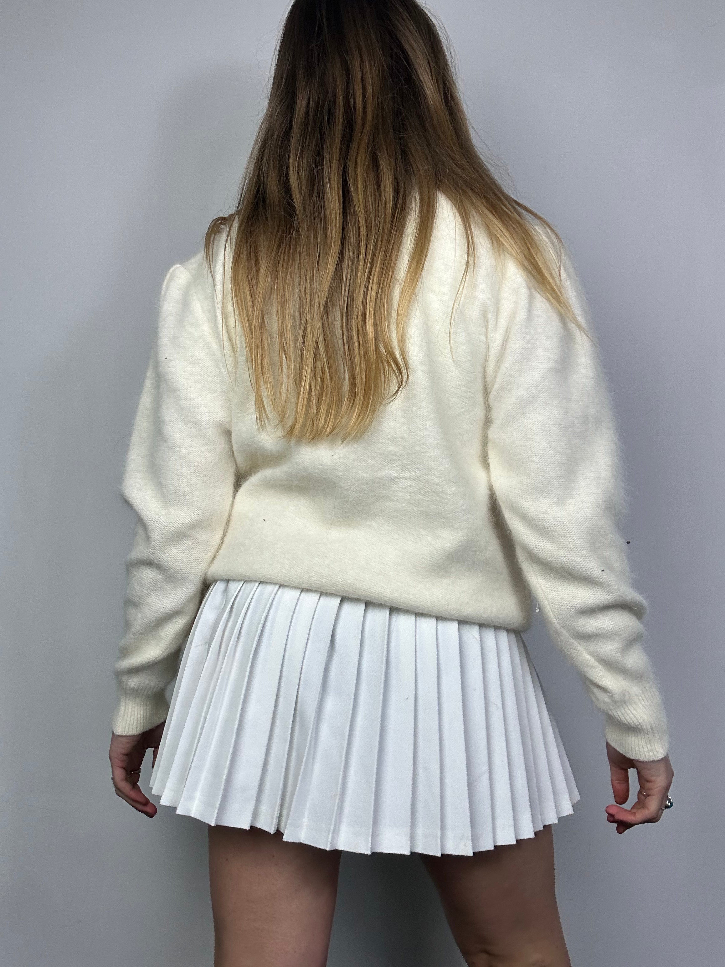 Cream Sequin Lined 80's Bow Cardigan Size 10/12