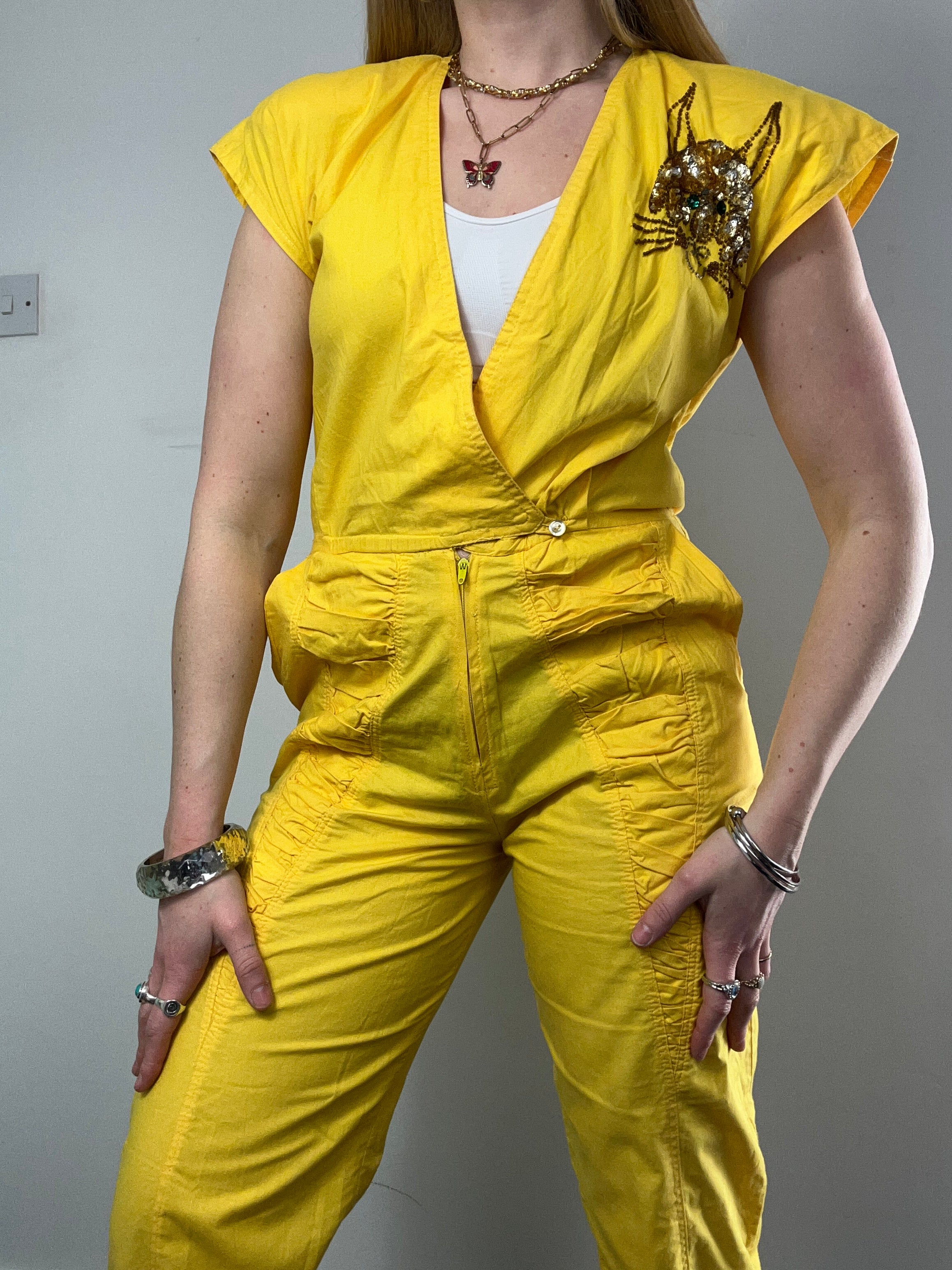 Yellow Sequin 80's Boilersuit Size 8
