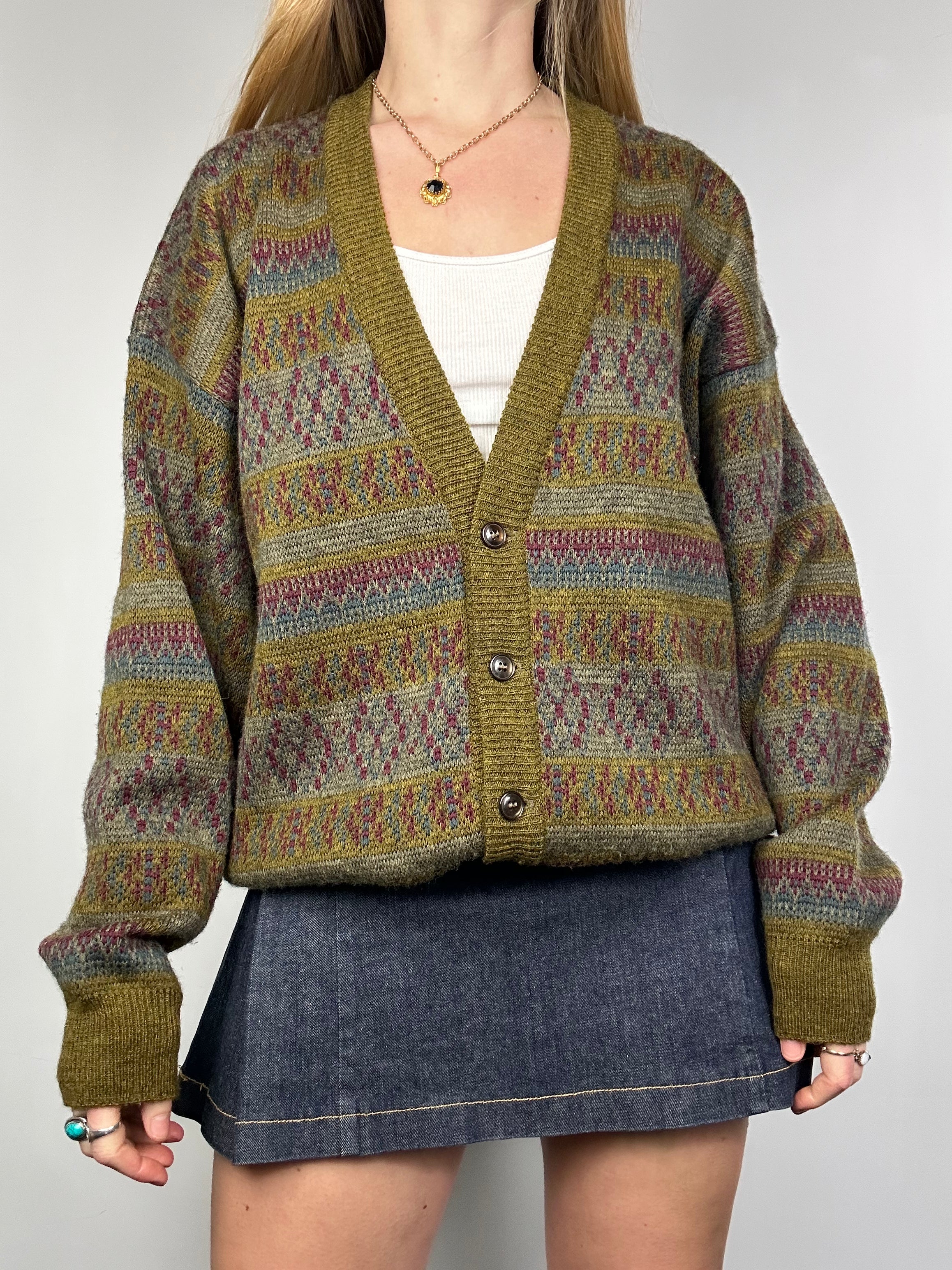 Green 90's Knit Cardigan Size L