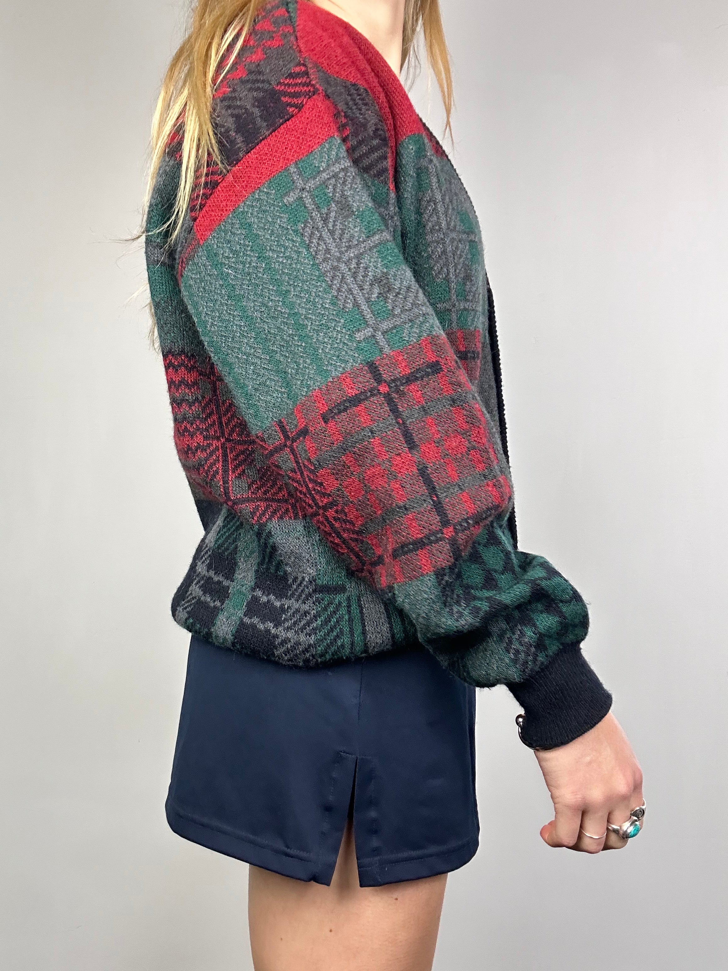 Tartan red 90's Knit Cardigan Size S/M