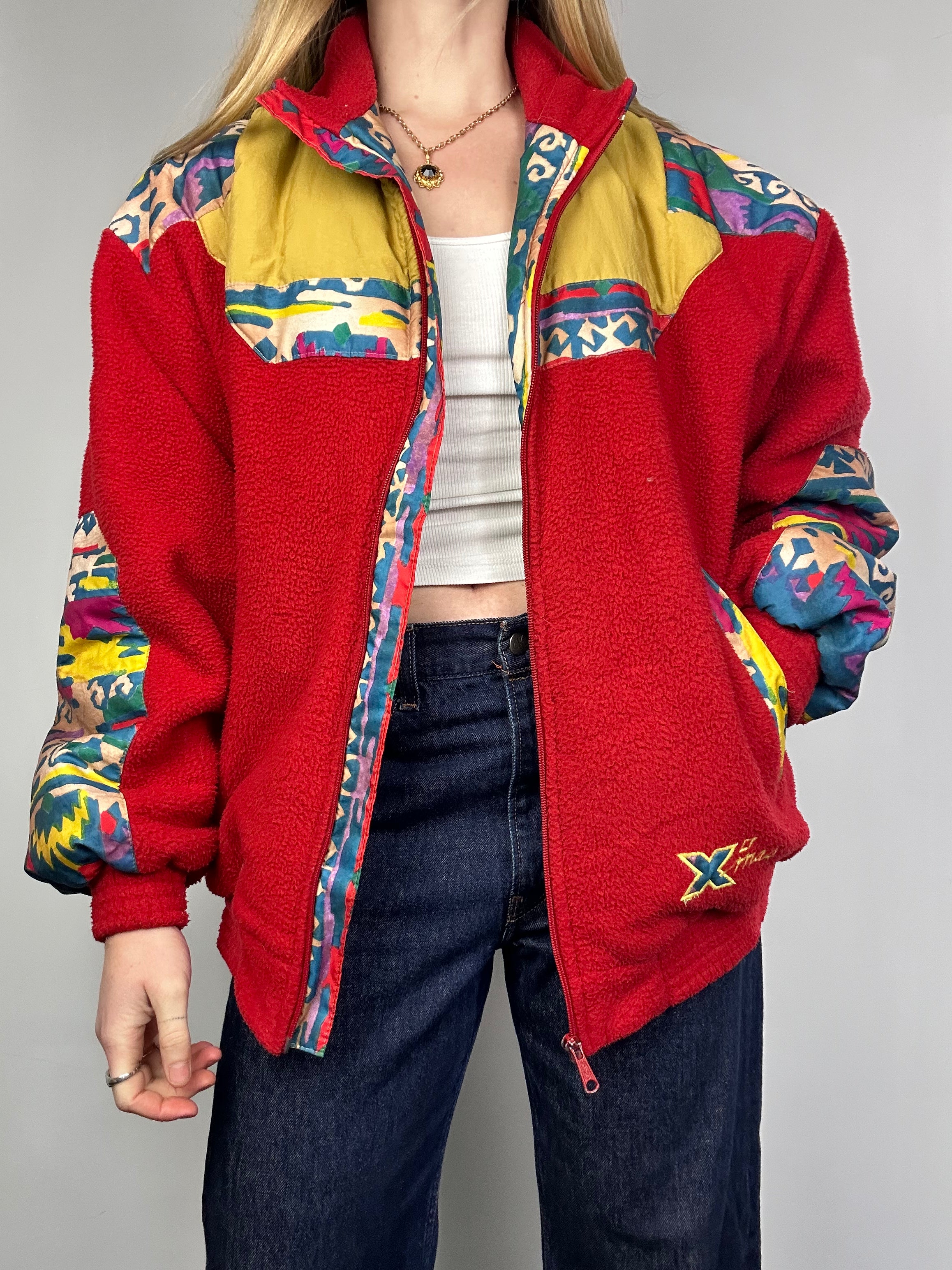 Red Aztec Fleece Jacket Siz M
