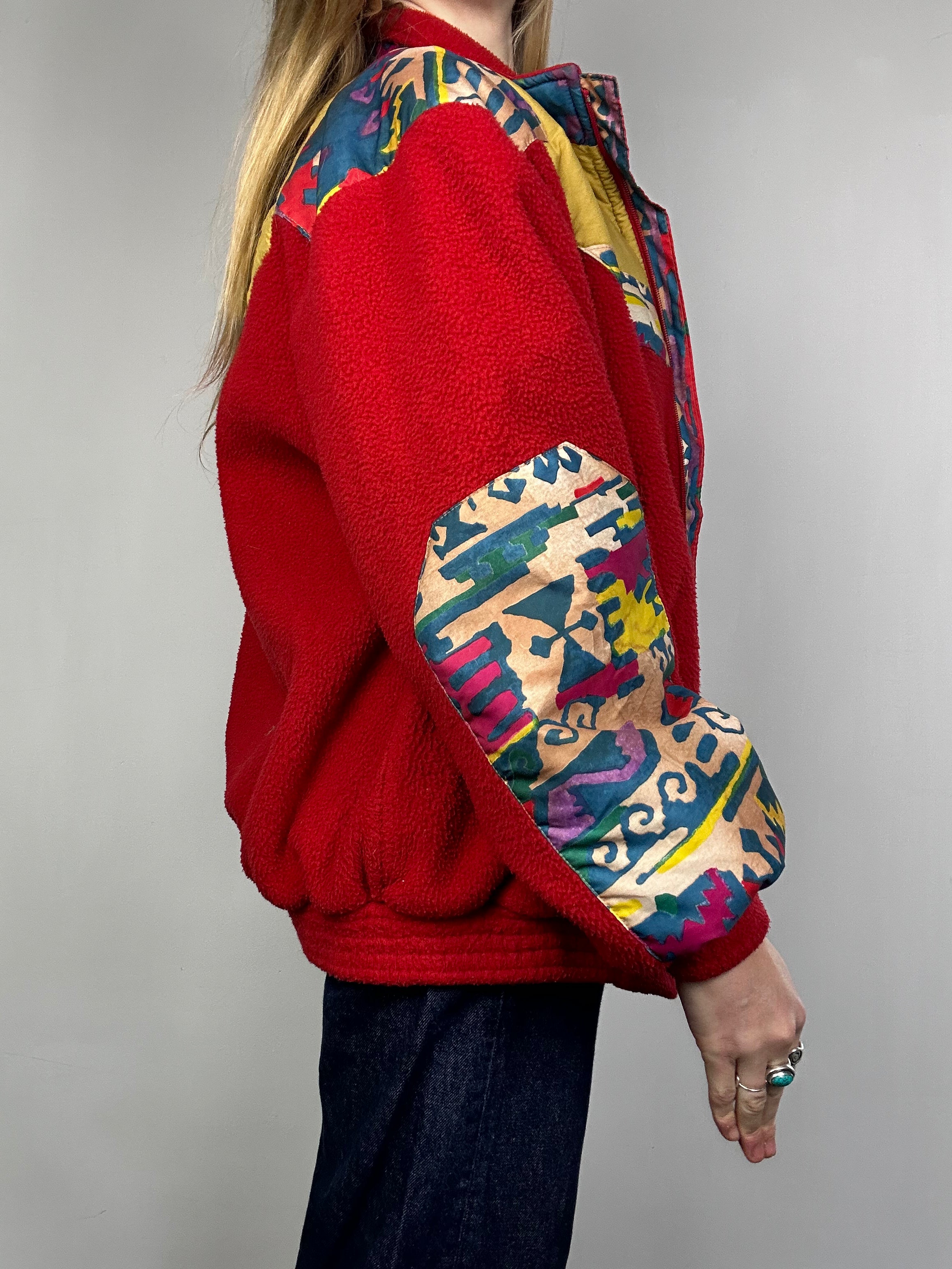 Red Aztec Fleece Jacket Siz M