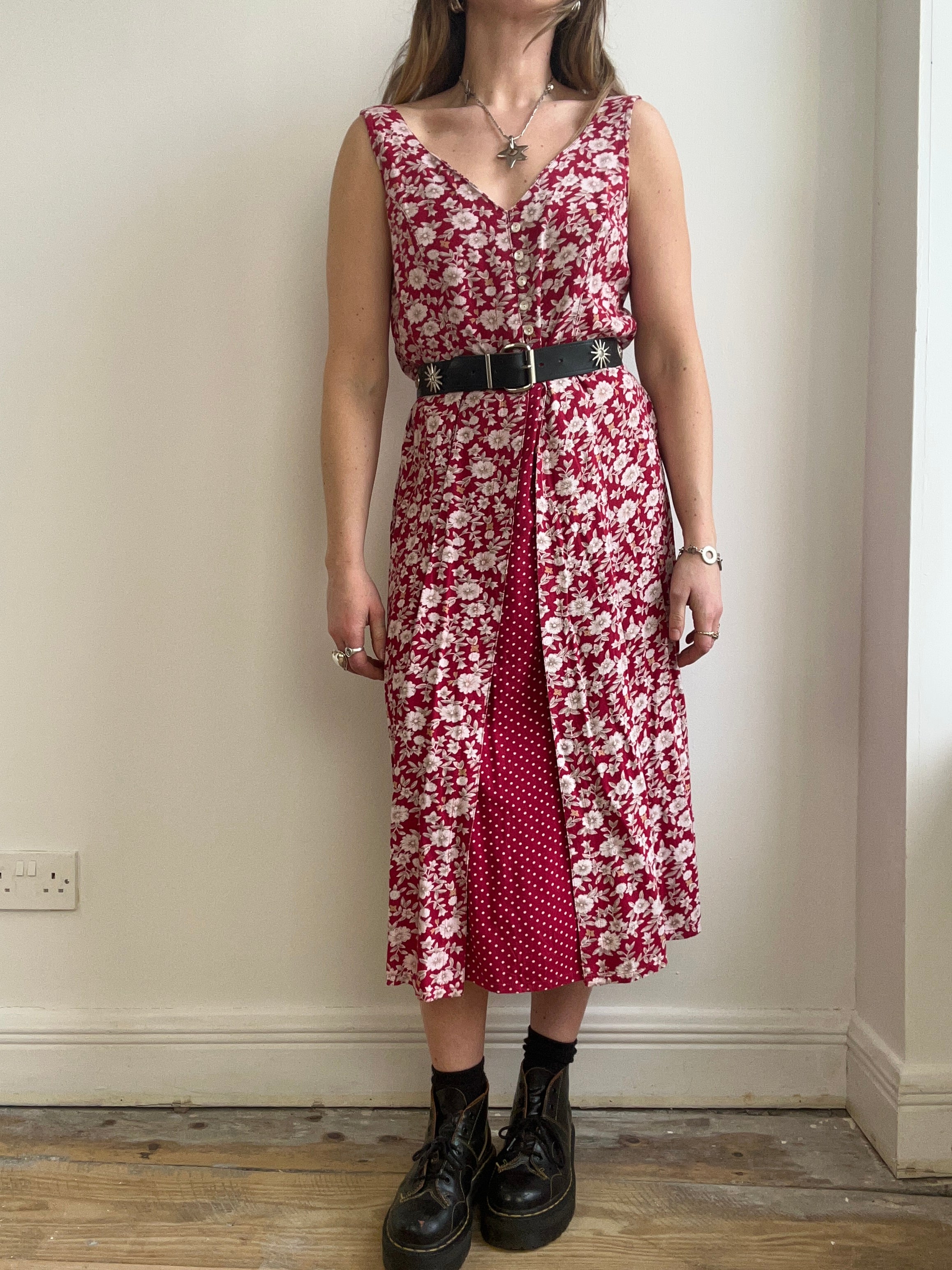Red Floral Midi Dress Size 10