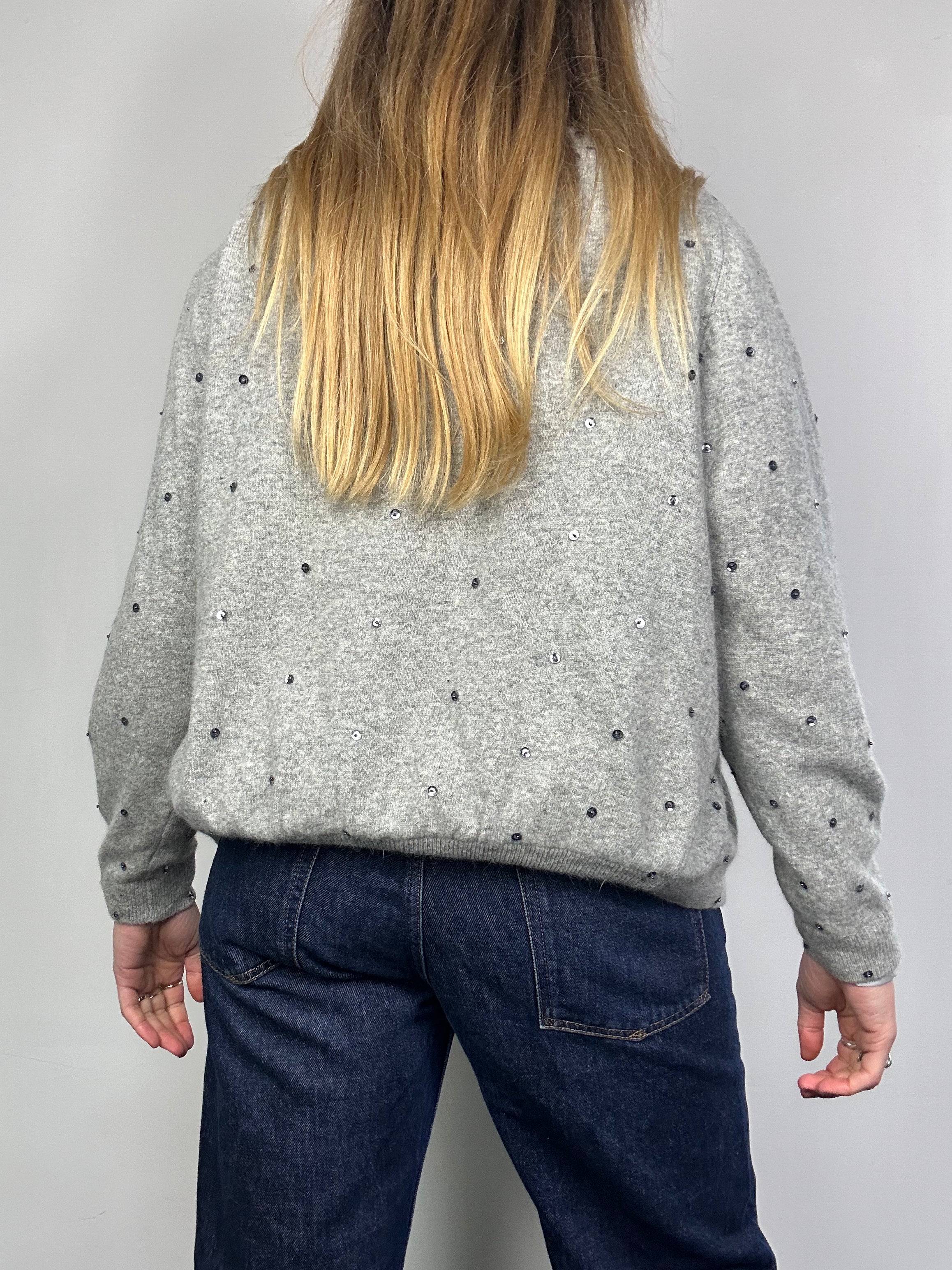 Grey 80's Lined Sequin Cardigan Size 10