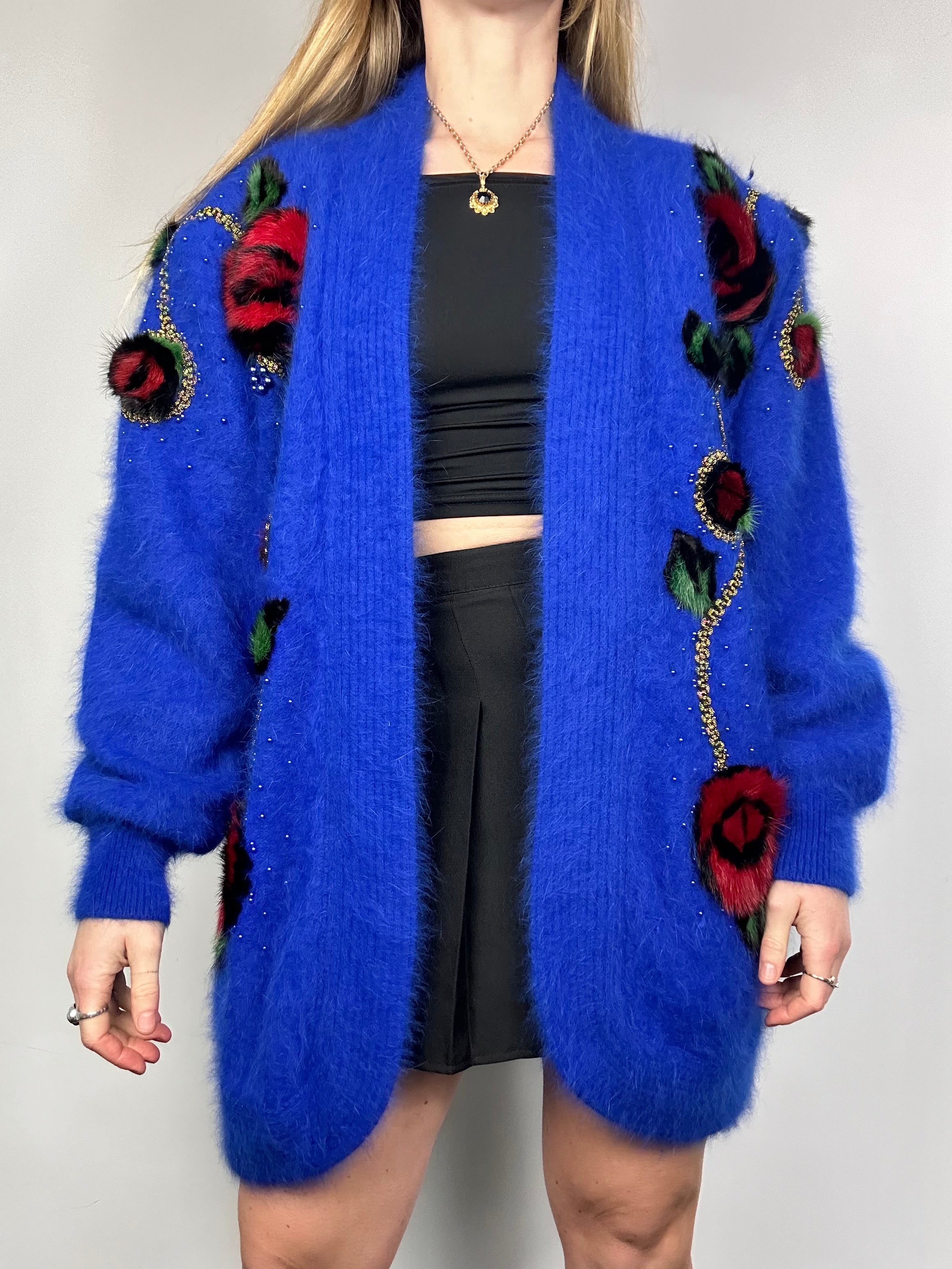 Blue Fluffy Rose 80's Cardigan Size 14
