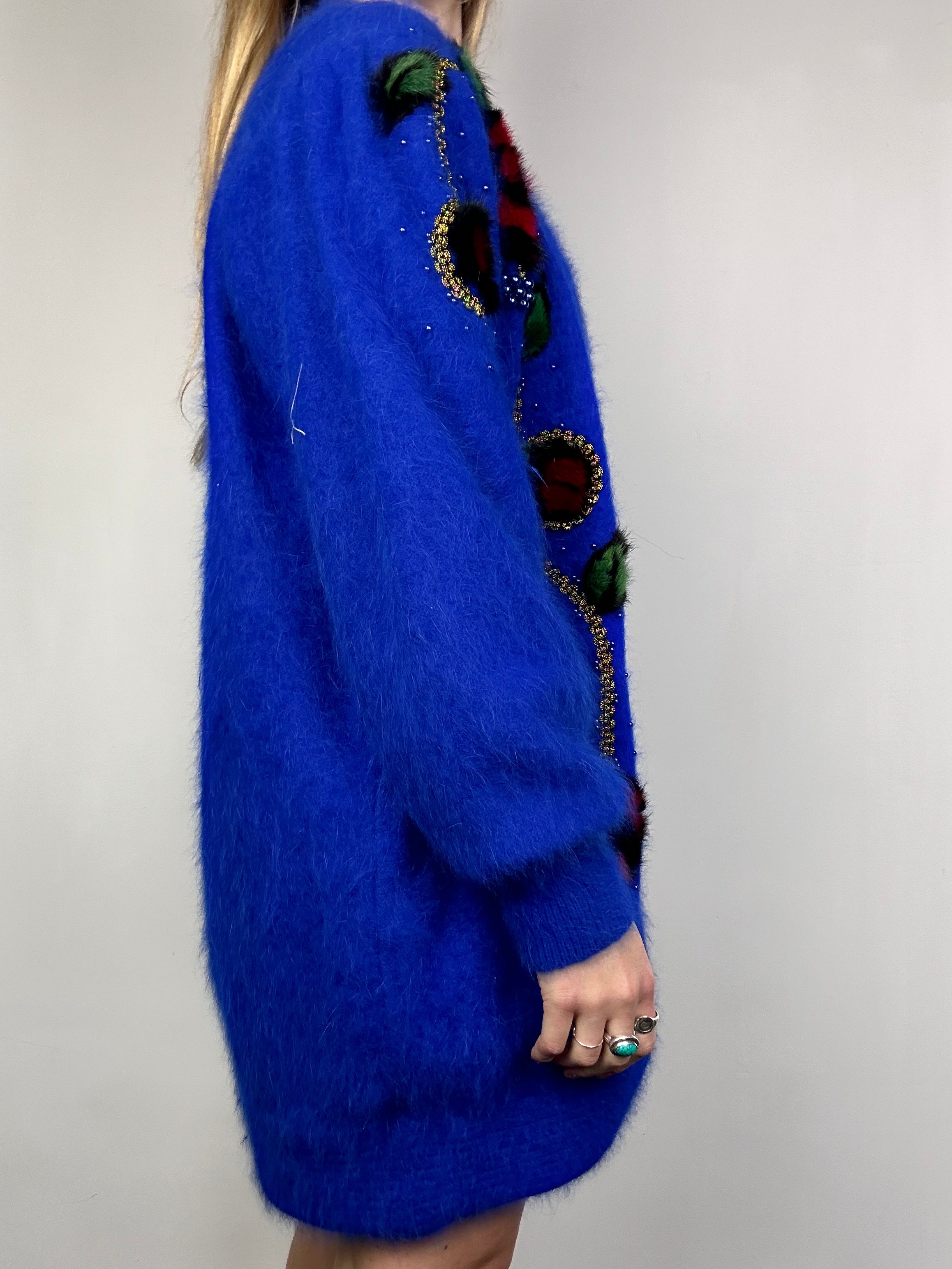 Blue Fluffy Rose 80's Cardigan Size 14