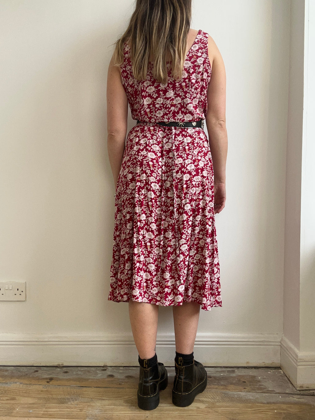 Red Floral Midi Dress Size 10
