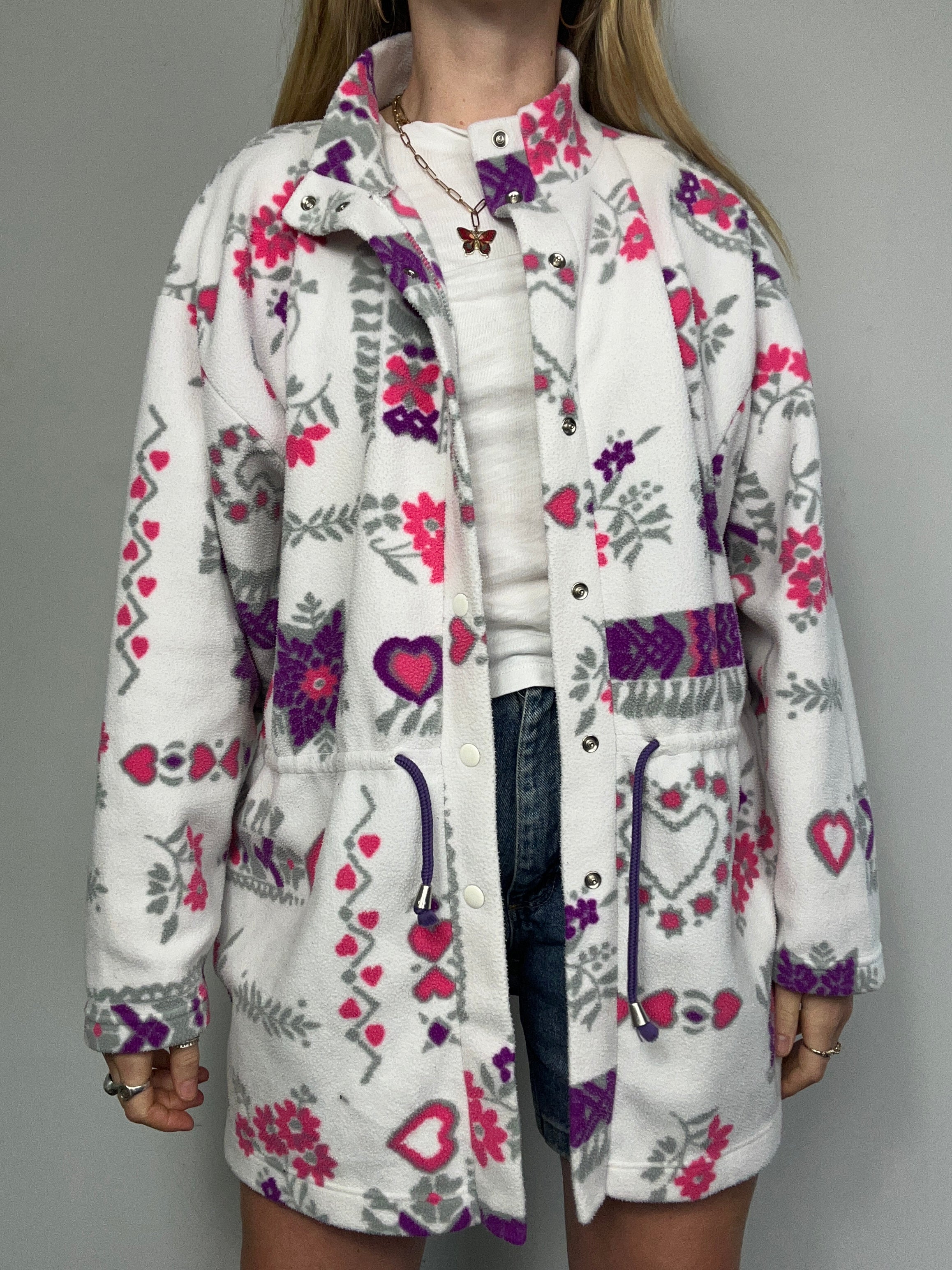 White And Pink Floral Fleece Size M