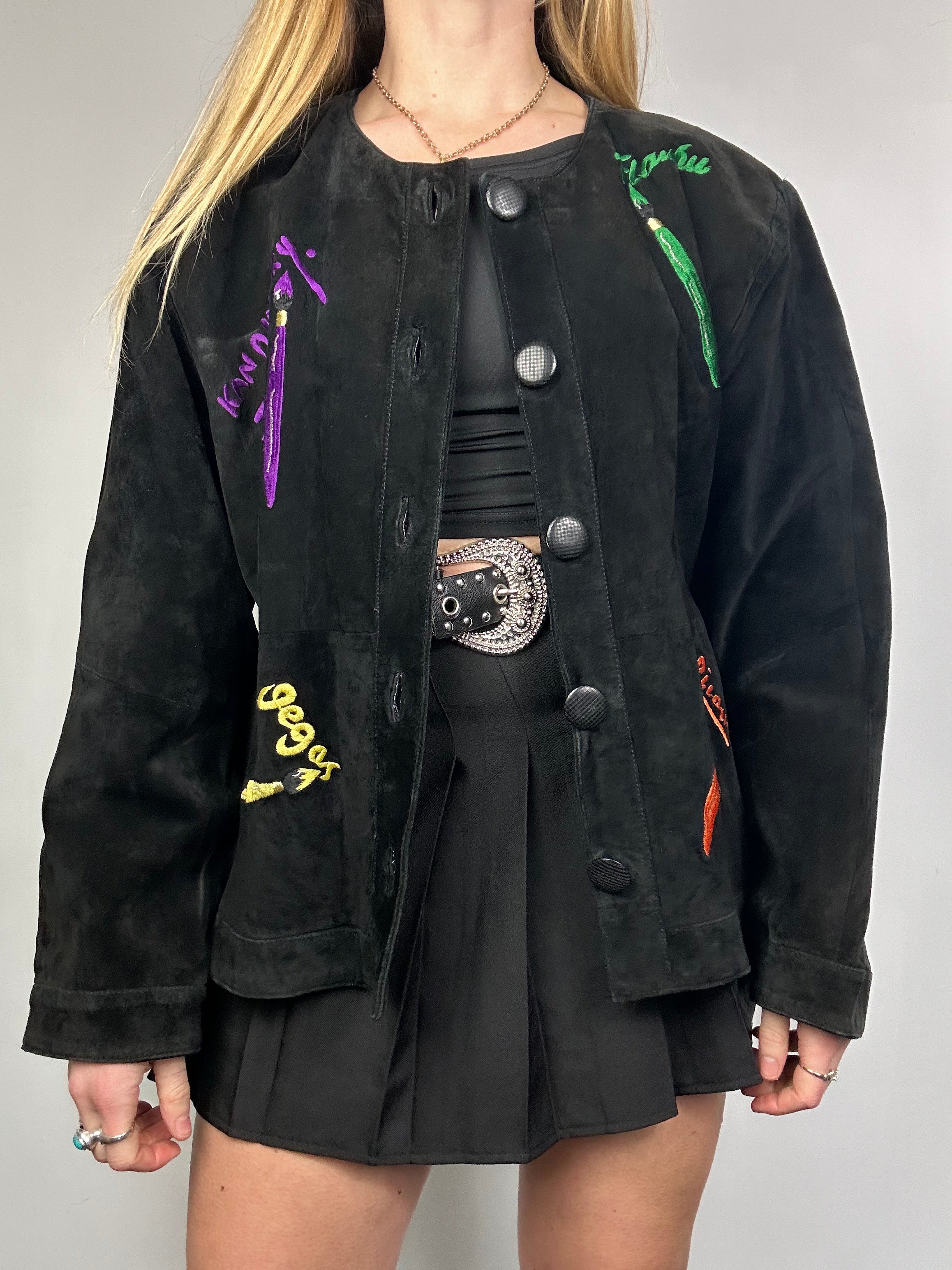 paint Embroidered Suede 80's jacket Size 10/12