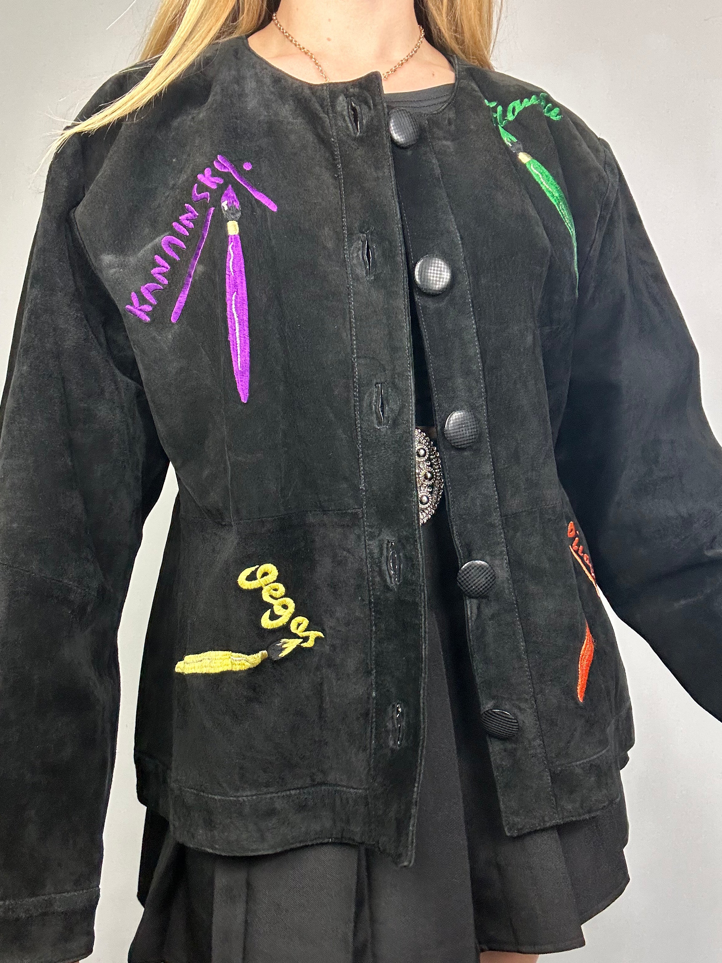 paint Embroidered Suede 80's jacket Size 10/12