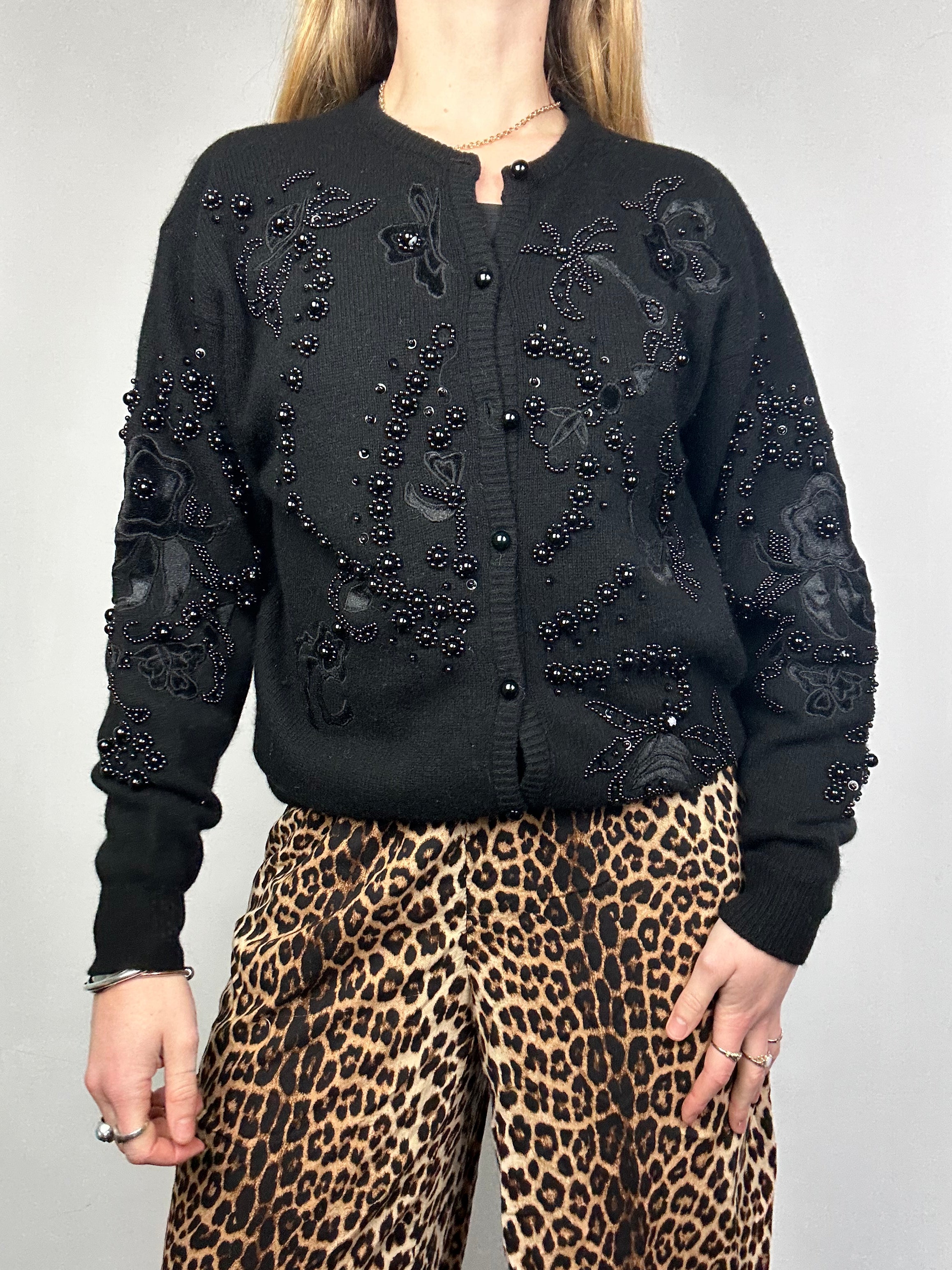Black Knitted Sequin 80's Cardigan Size 10