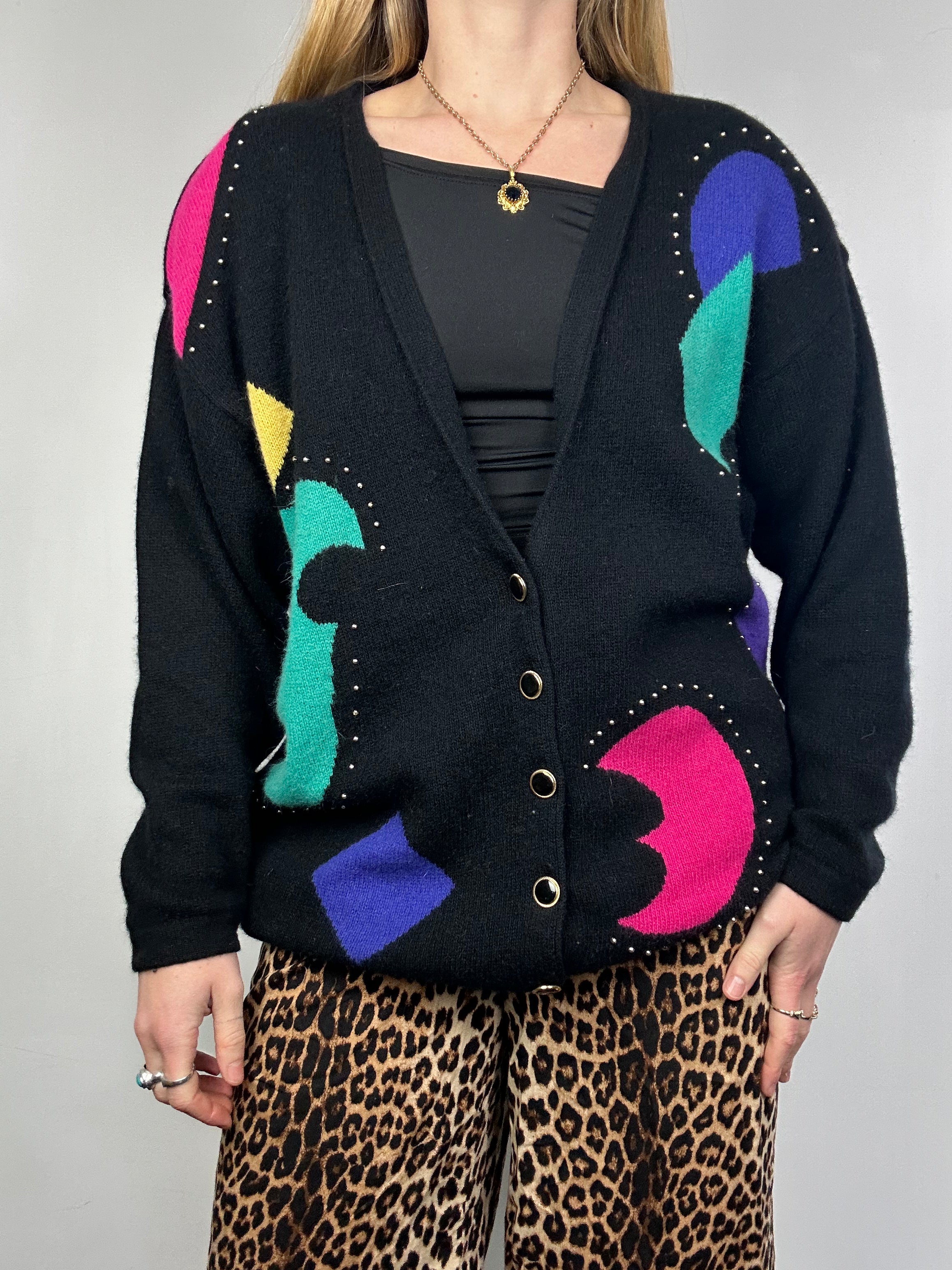 Studded 80's Knit Cardigan Size 12