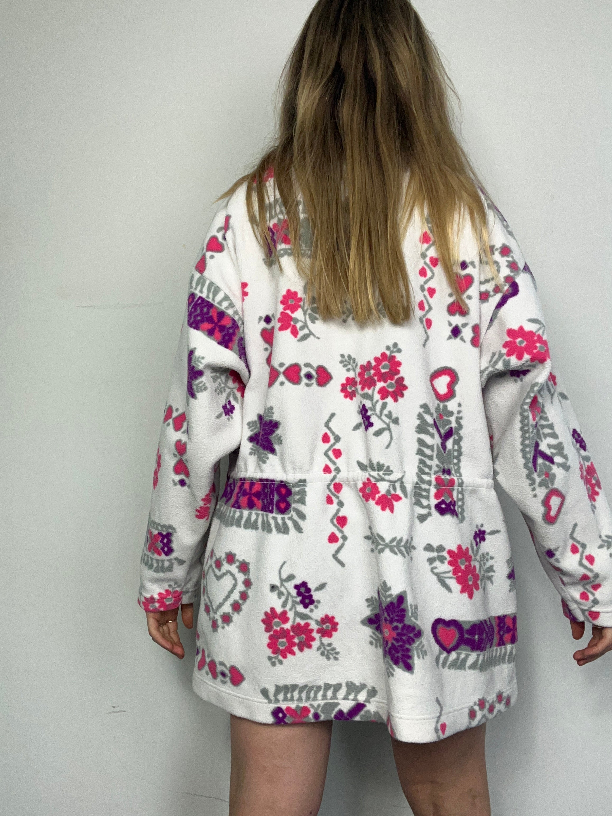 White And Pink Floral Fleece Size M