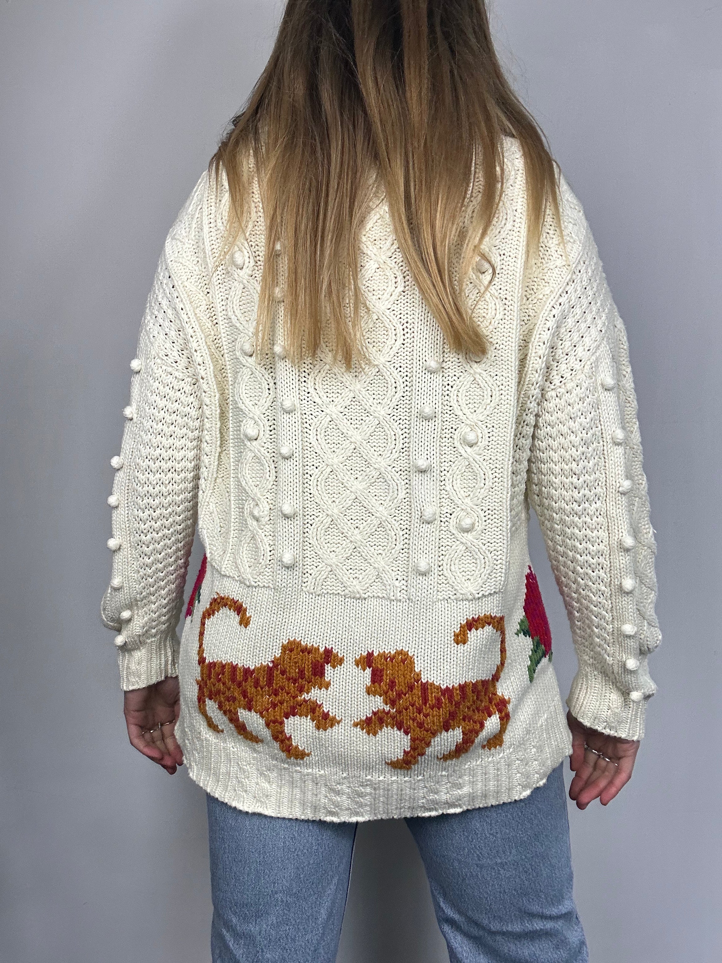 Cream 80's Tiger Knit Sweater Size M