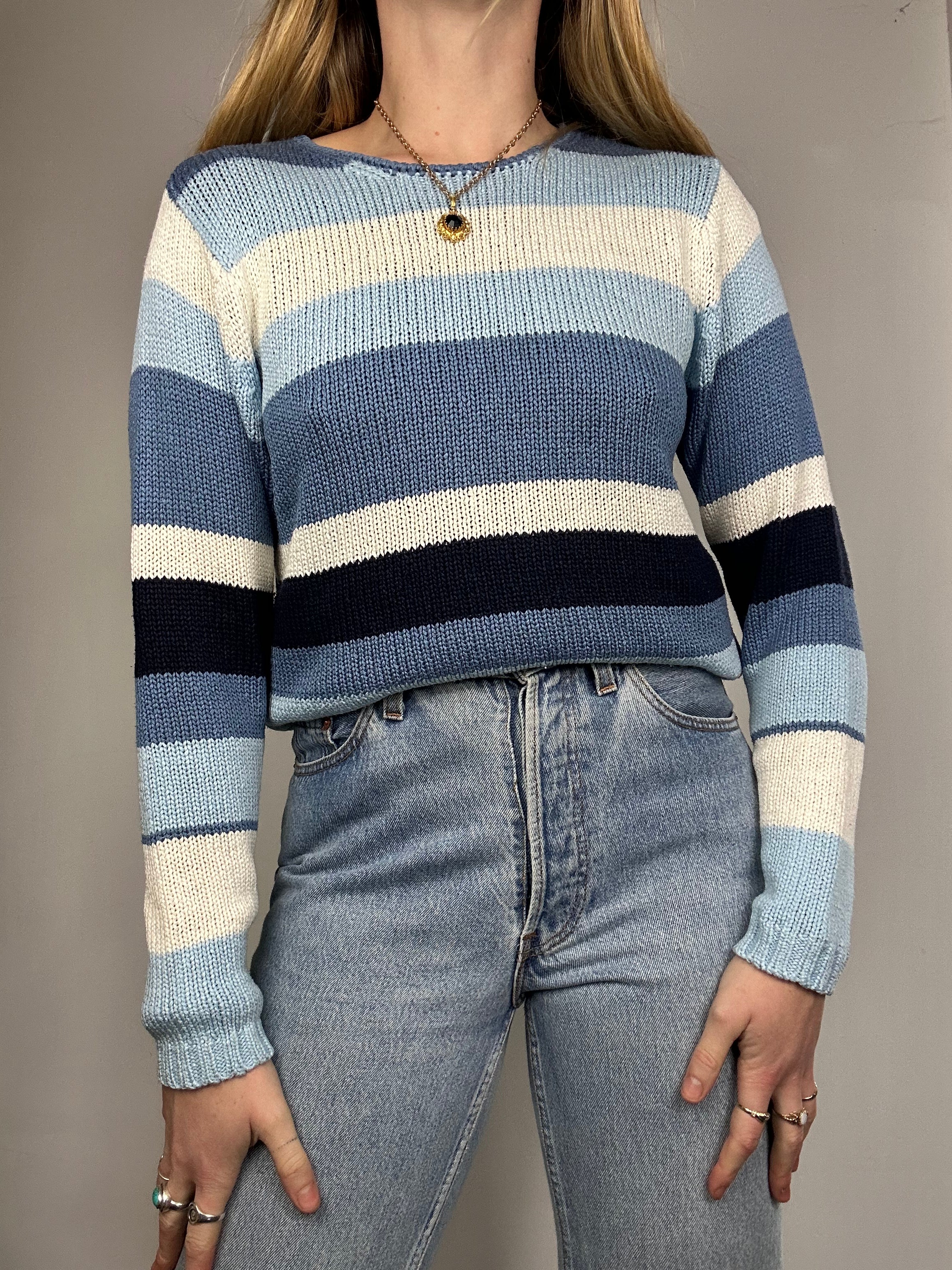 Blue Striped Knit Sweater Size S