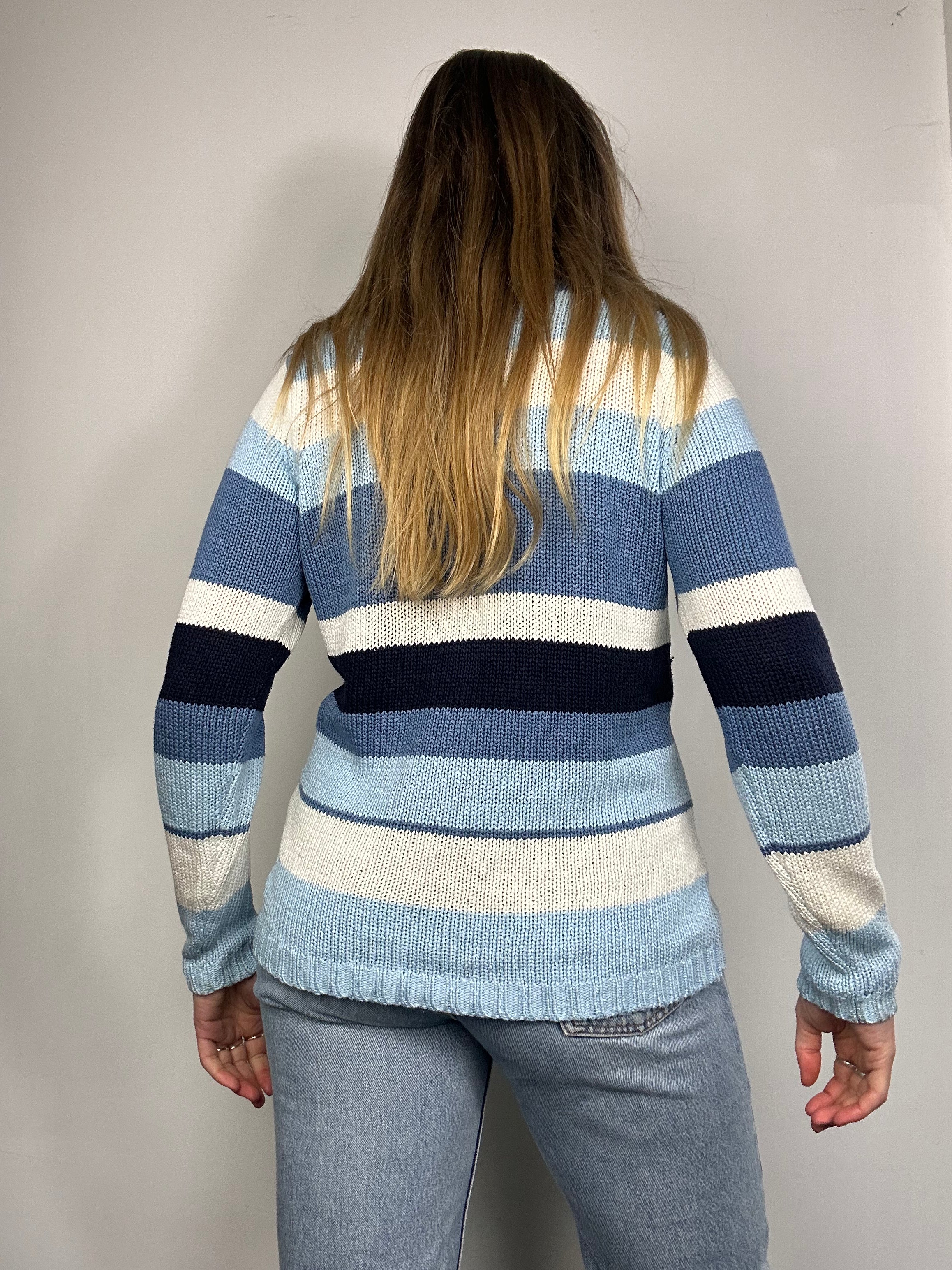 Blue Striped Knit Sweater Size S