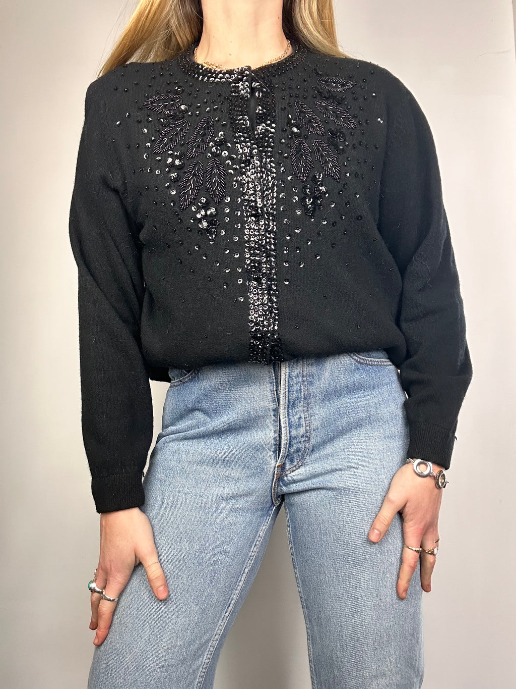 Black Sequin 80's Cardi Size 10