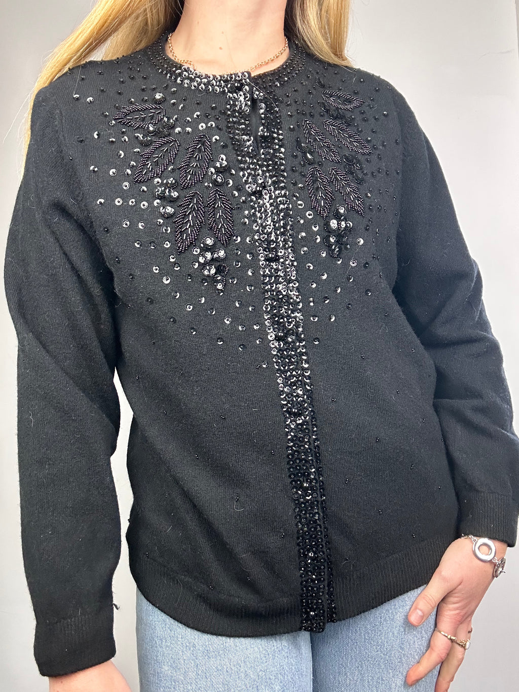 Black Sequin 80's Cardi Size 10