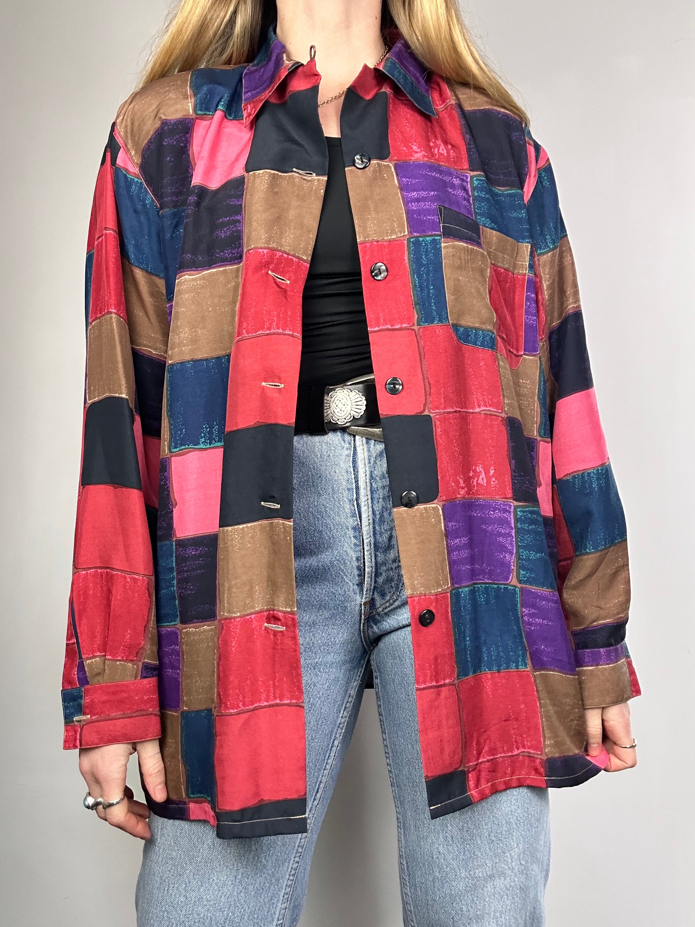 Checkered Silk Shirt Size XL