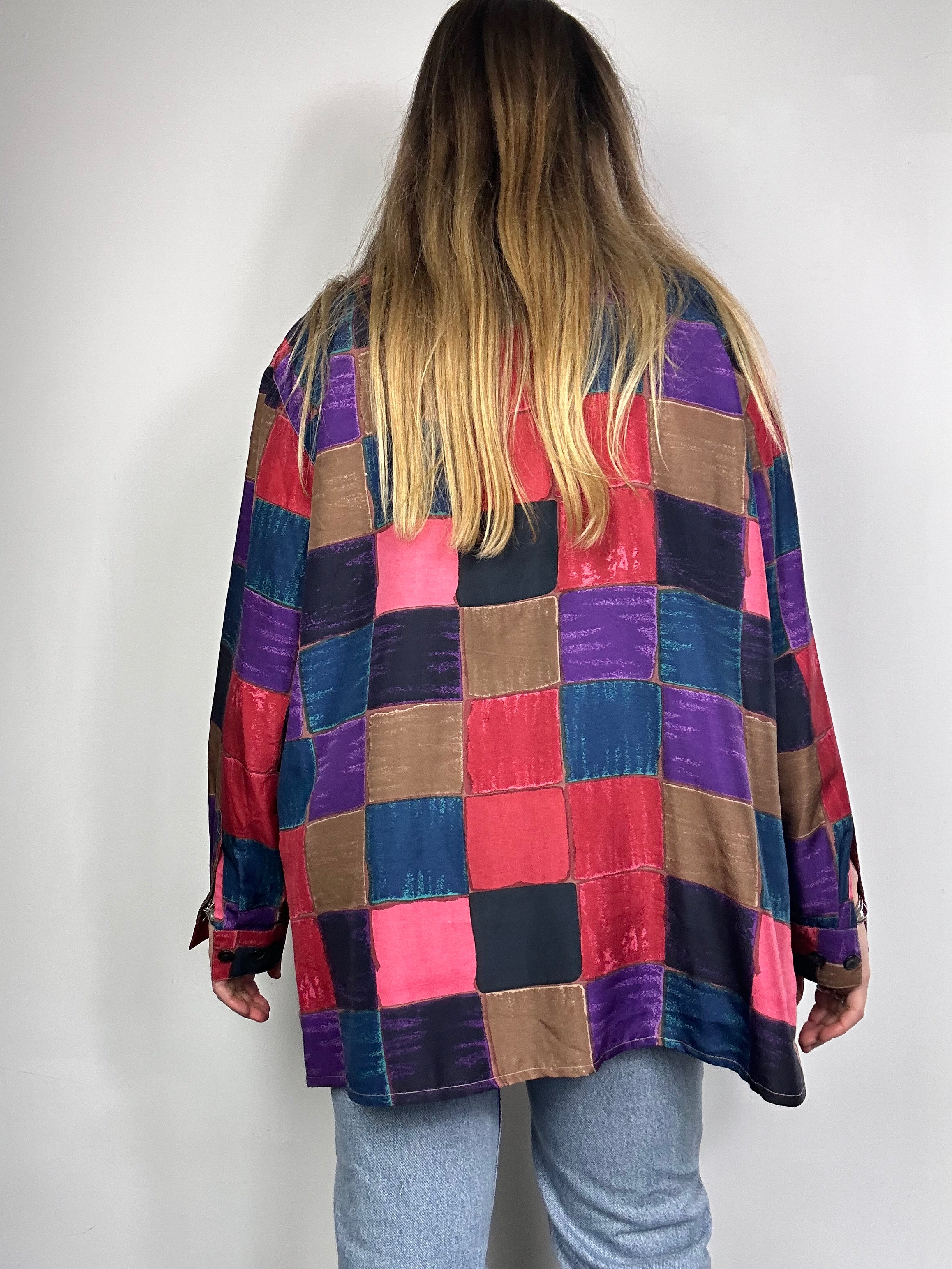 Checkered Silk Shirt Size XL
