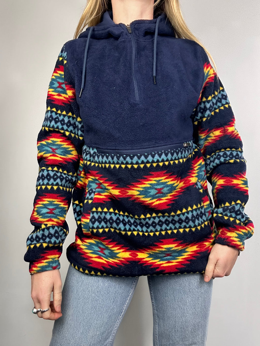 Navy Aztec Fleece Size S