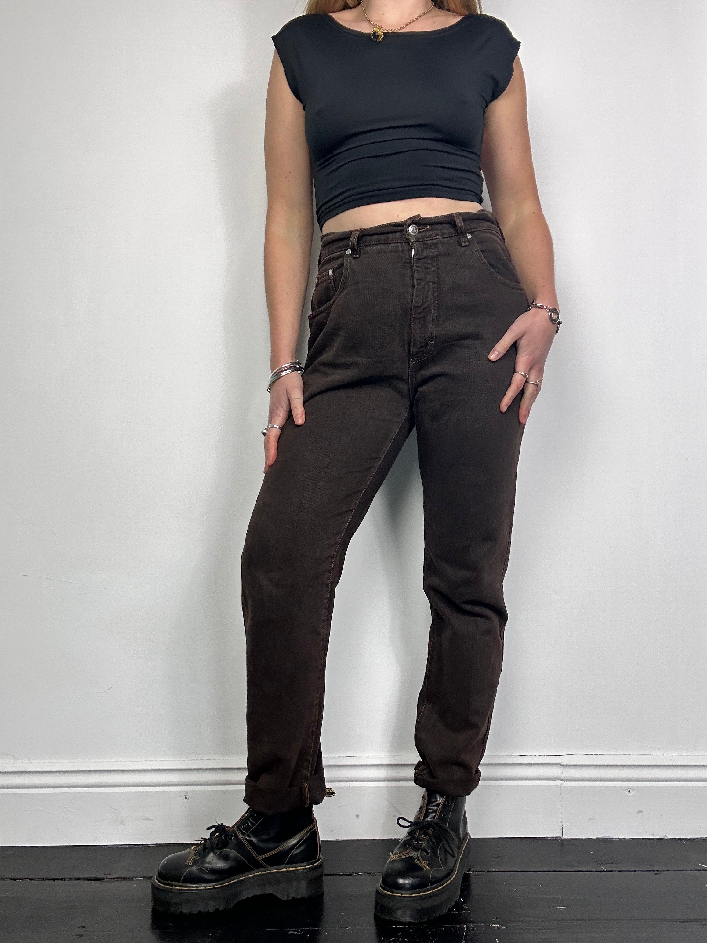 High Waisted Brown Denim Jeans Size 30” waist