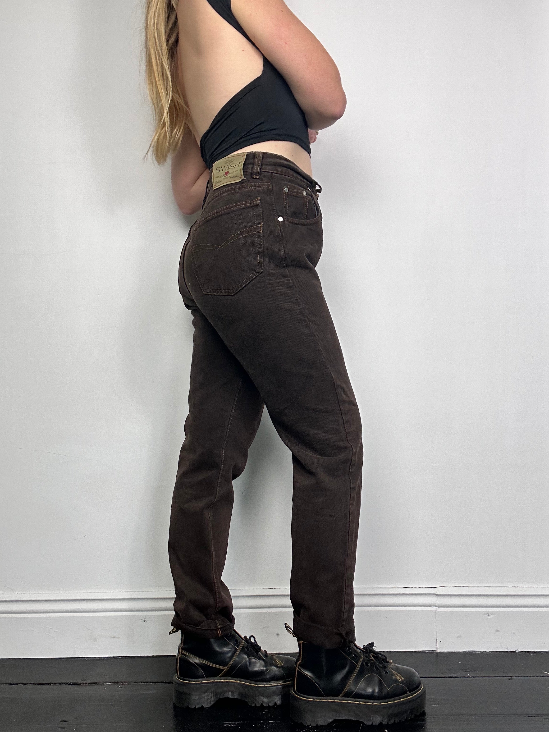 High Waisted Brown Denim Jeans Size 30” waist
