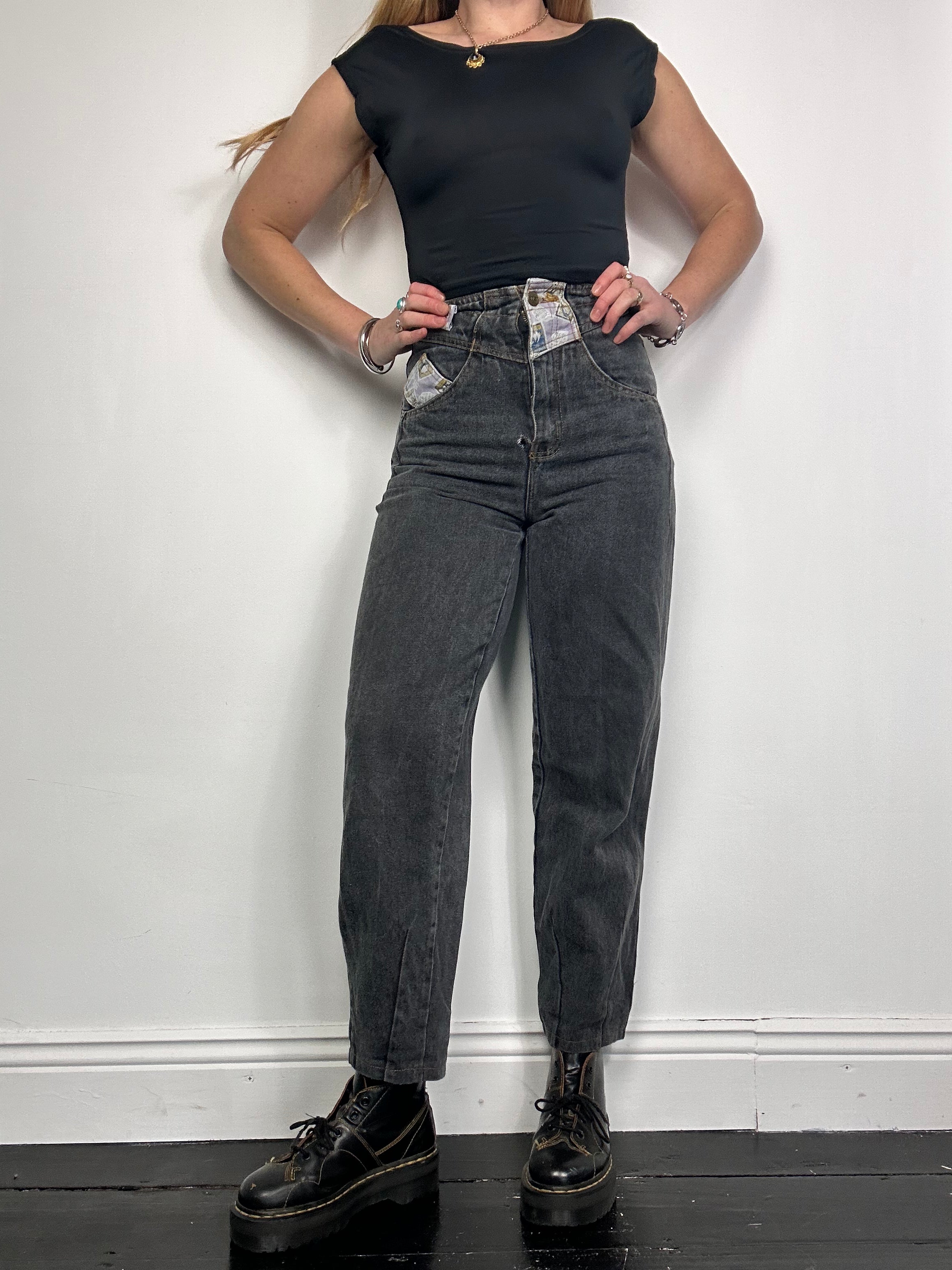 High Waisted Patchwork Denim Jeans Size 25” waist