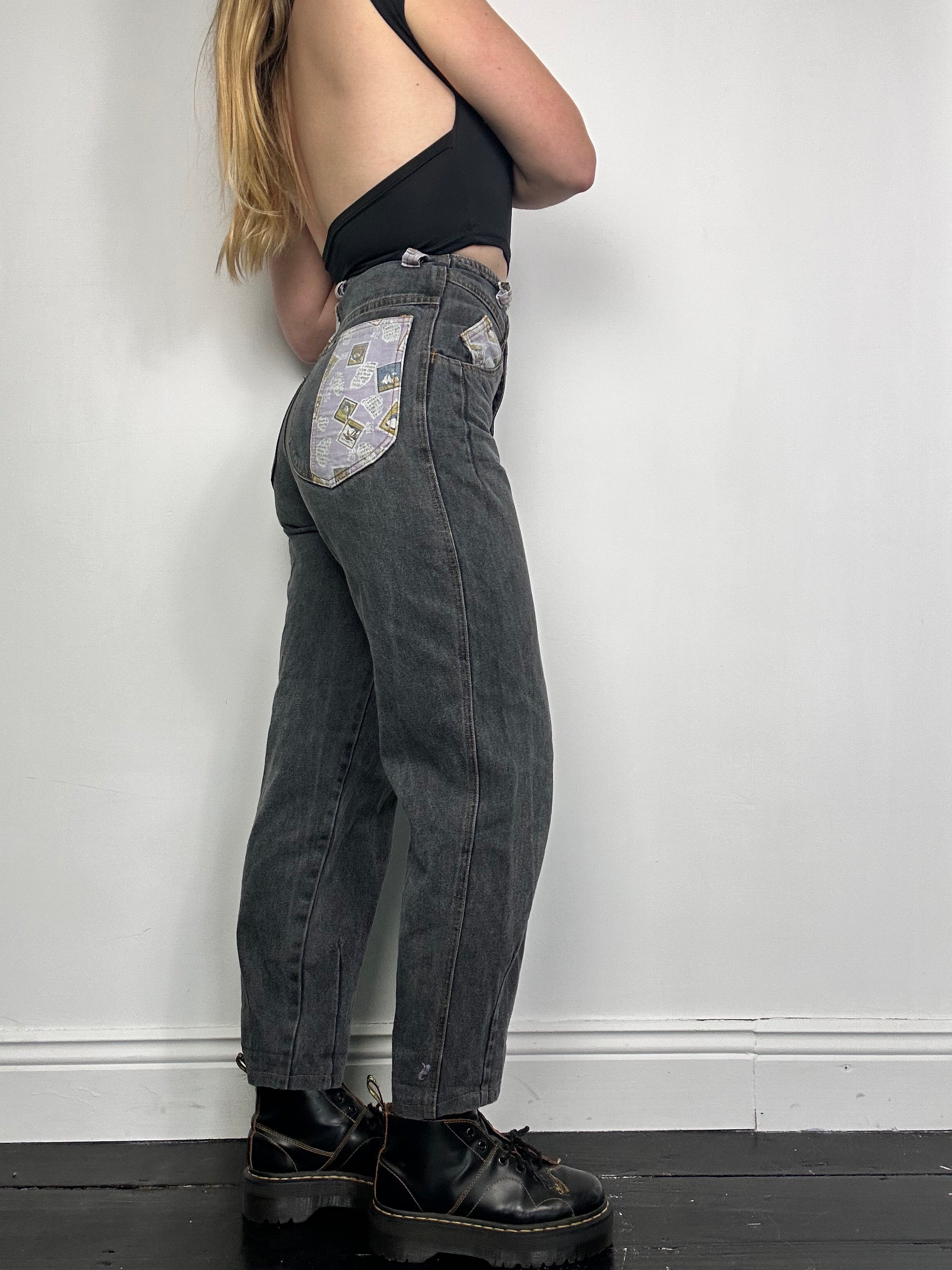 High Waisted Patchwork Denim Jeans Size 25” waist
