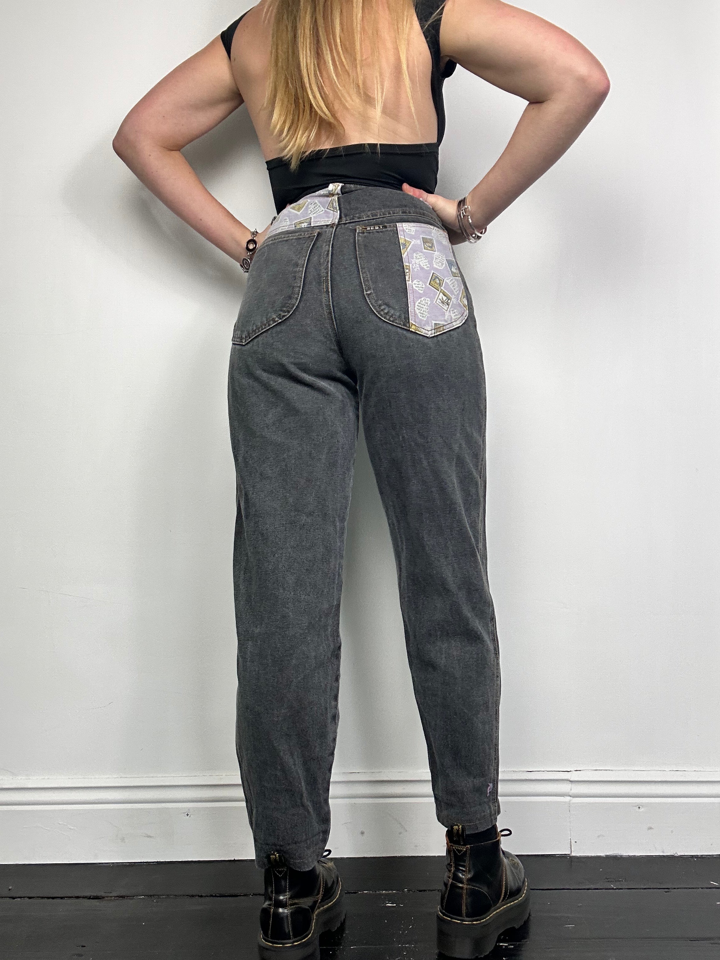 High Waisted Patchwork Denim Jeans Size 25” waist