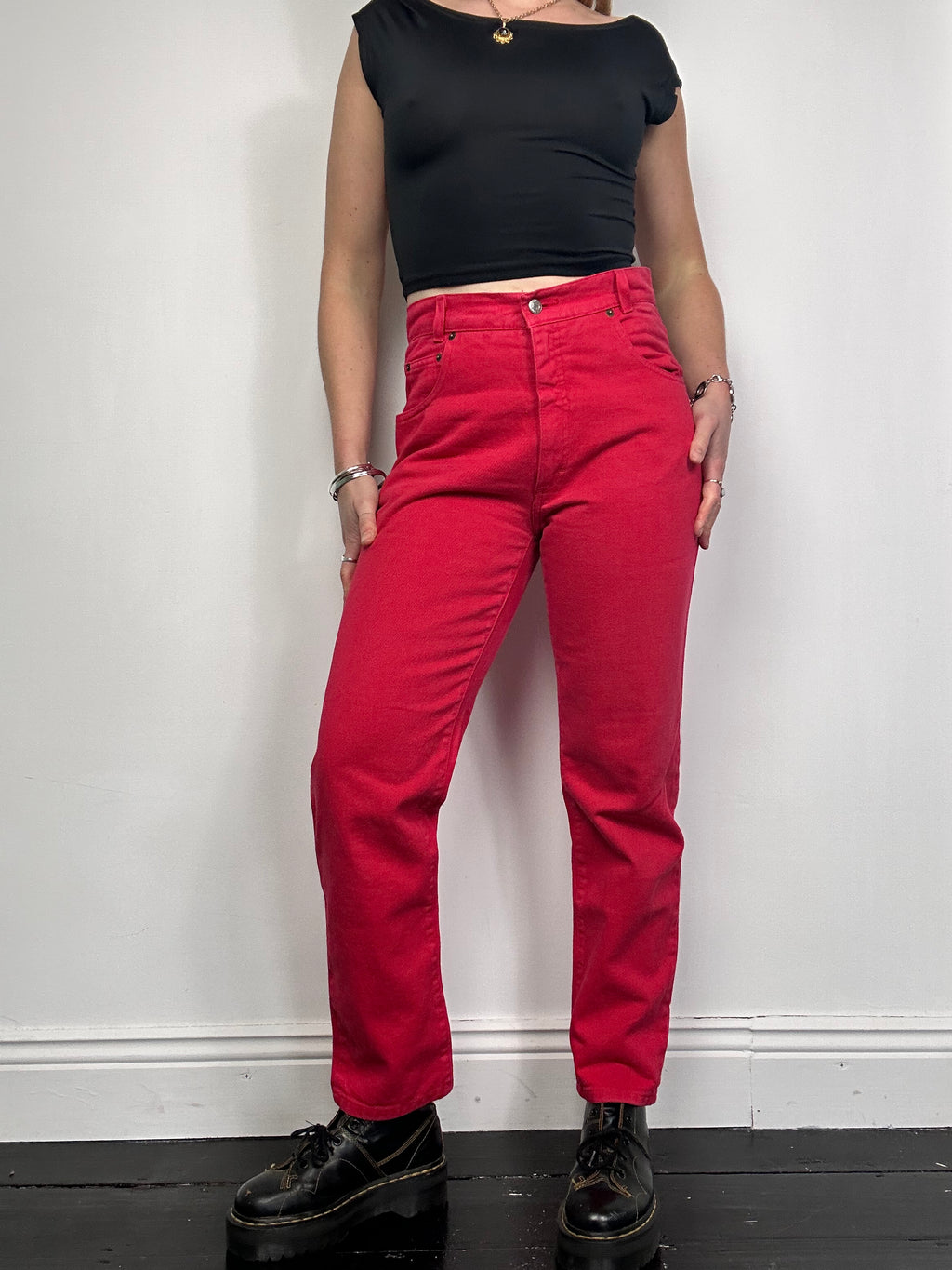 High Waisted Red jeans Size29” waist
