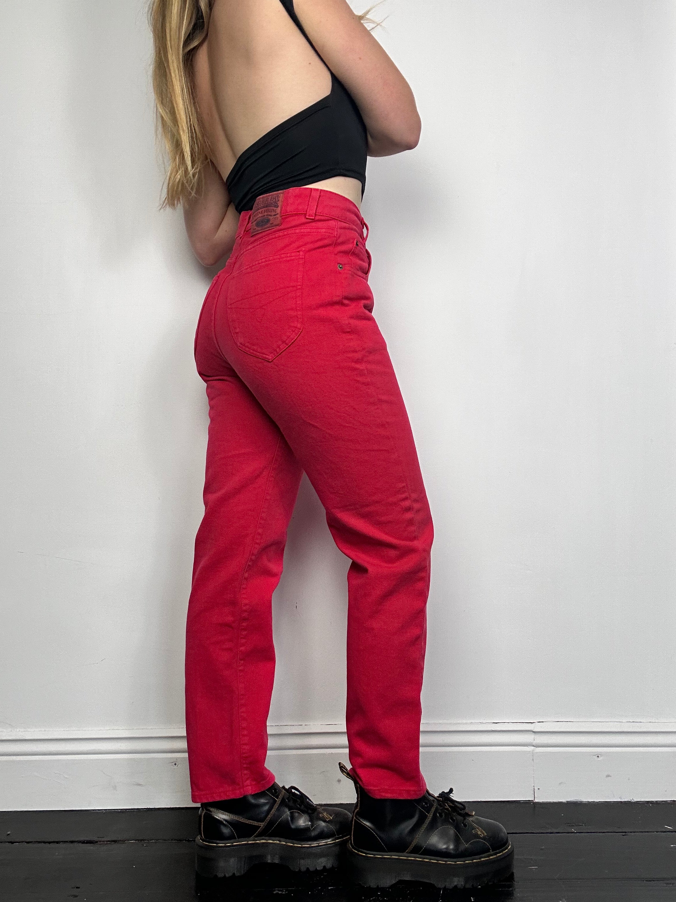 High Waisted Red jeans Size29” waist