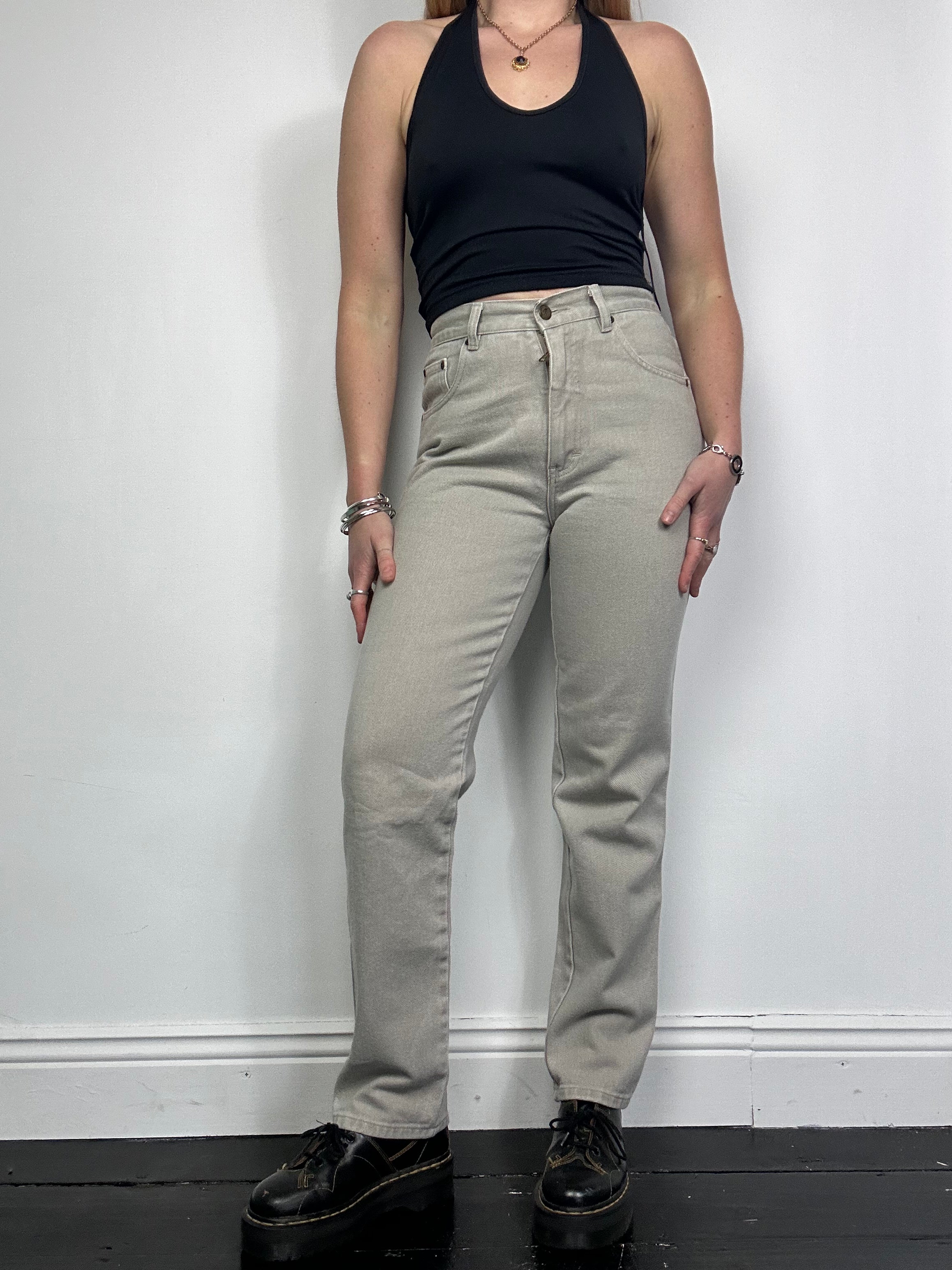 High Waisted Taupe Denim Jeans Size 28” waist