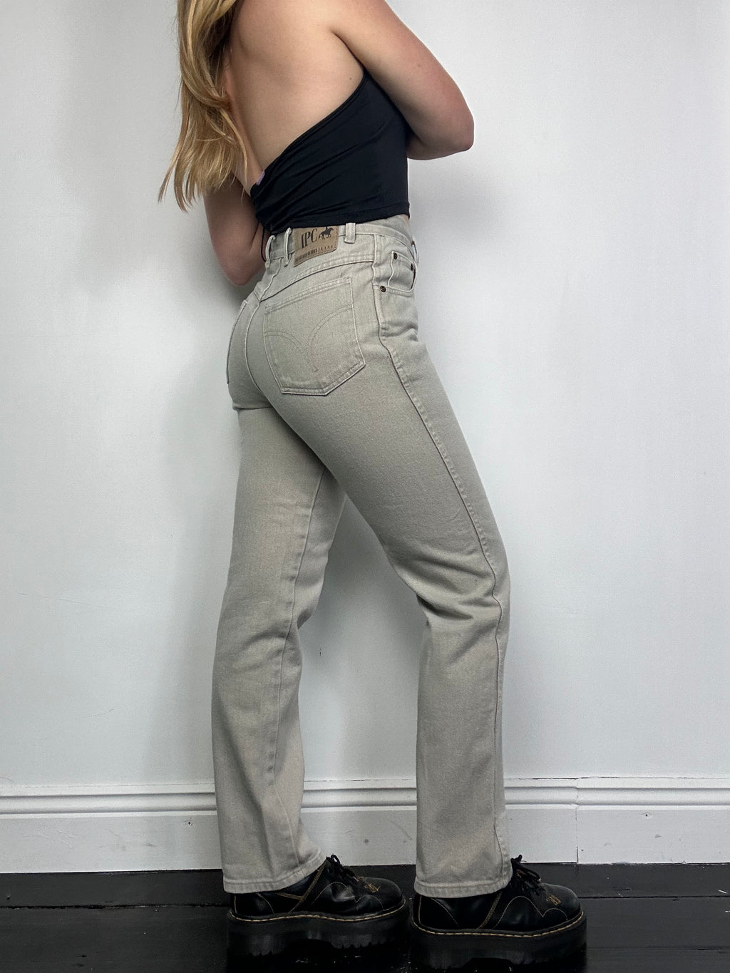 High Waisted Taupe Denim Jeans Size 28” waist