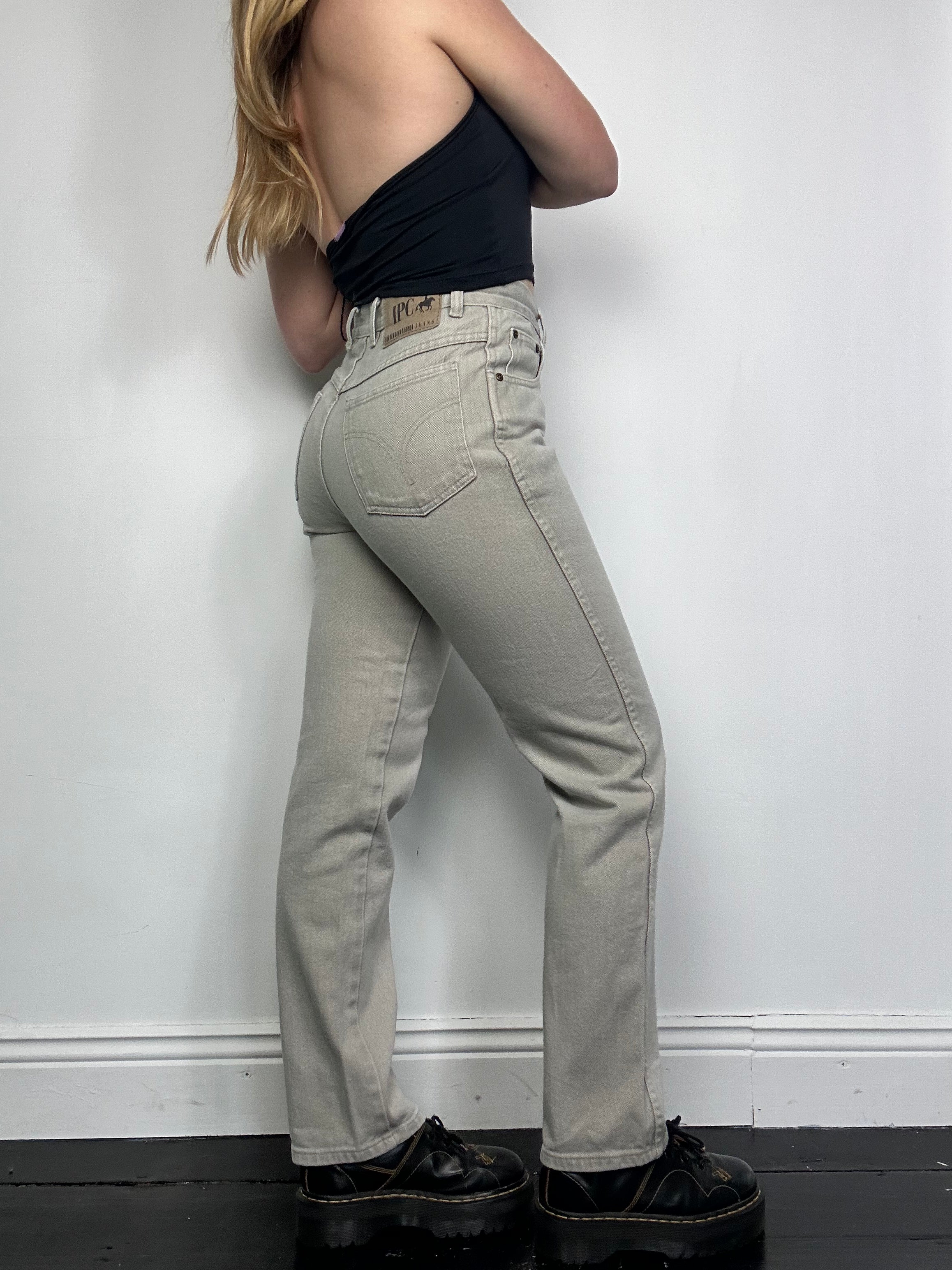 High Waisted Taupe Denim Jeans Size 28” waist