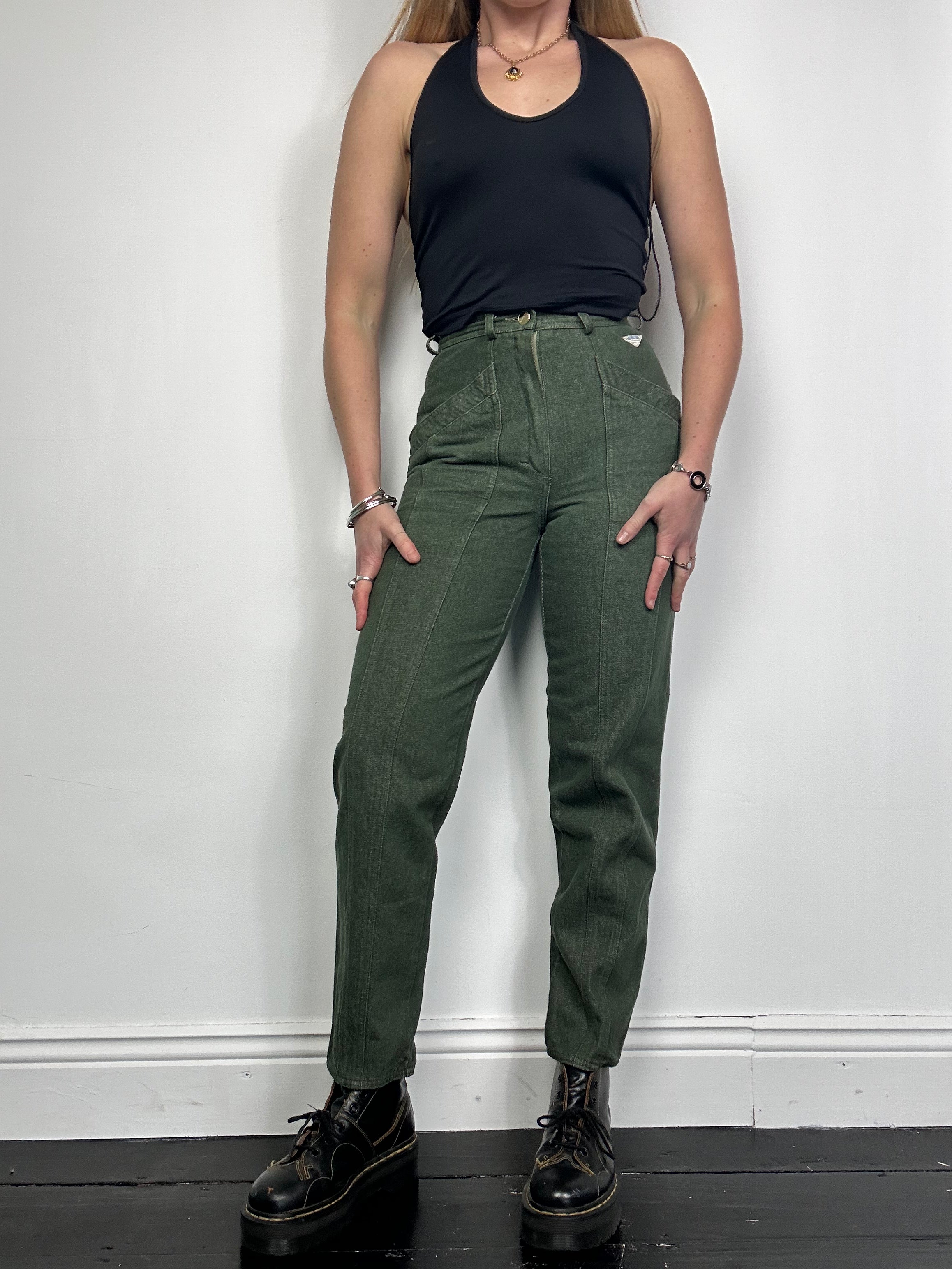 Green High Waisted Denim Jeans Size26” waist